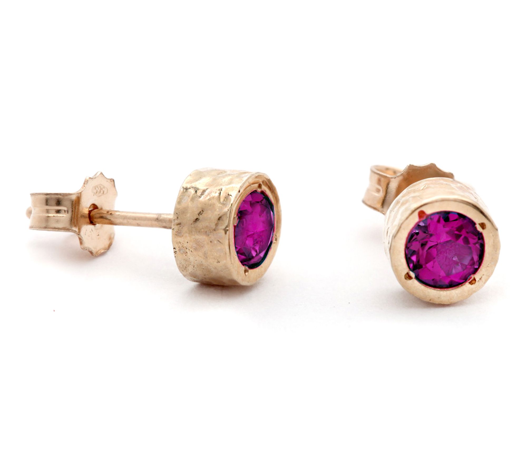 Adi Paz 14K Gold Textured Round Gemstone Stud Earrings