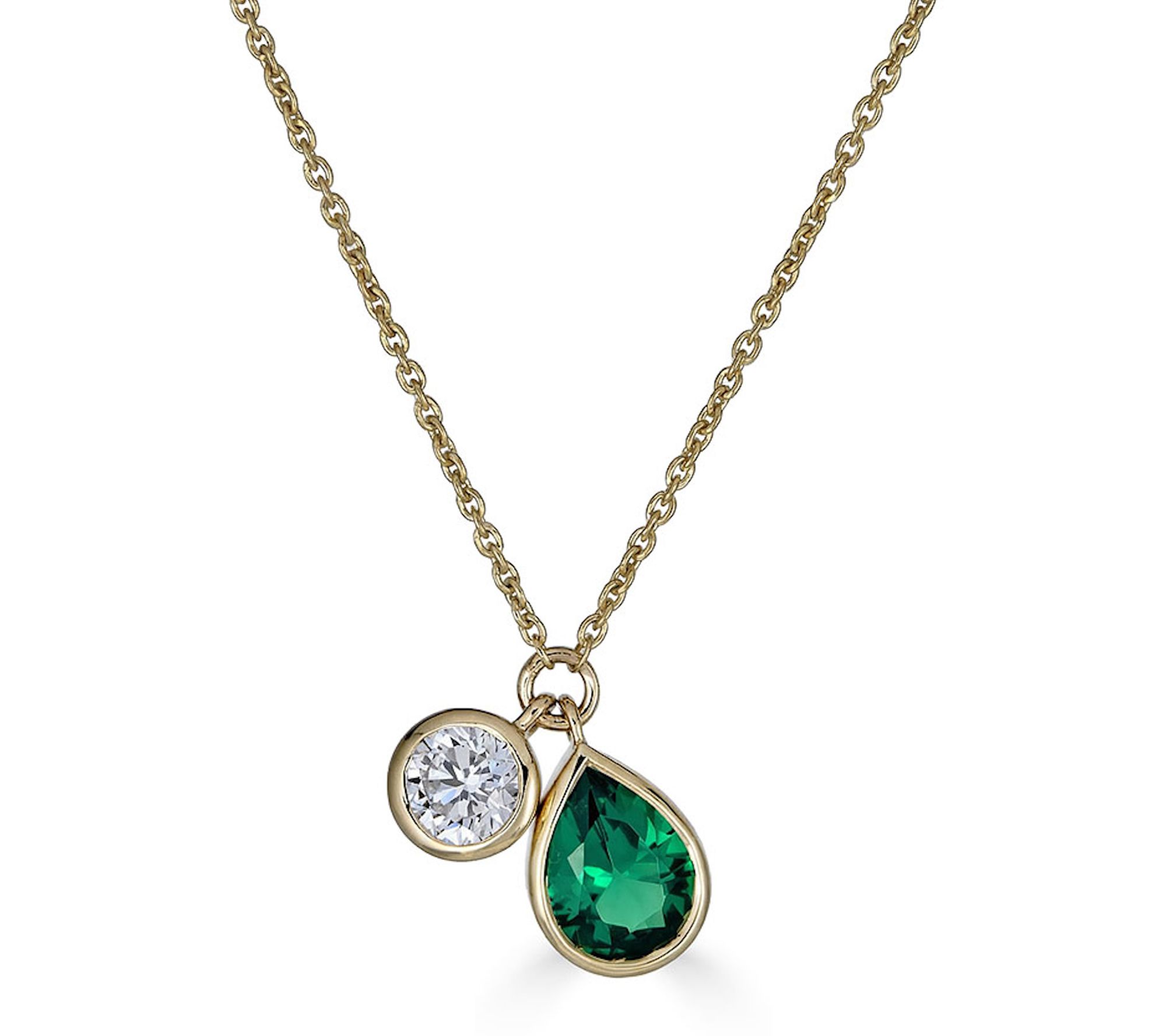 Vida Lab Diamonds Green & White Charm Necklace,14K Gold