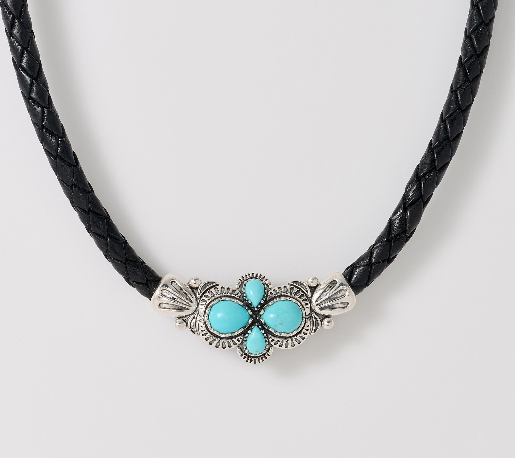 American West Sterling Silver Pear Gemstone Leather Necklace