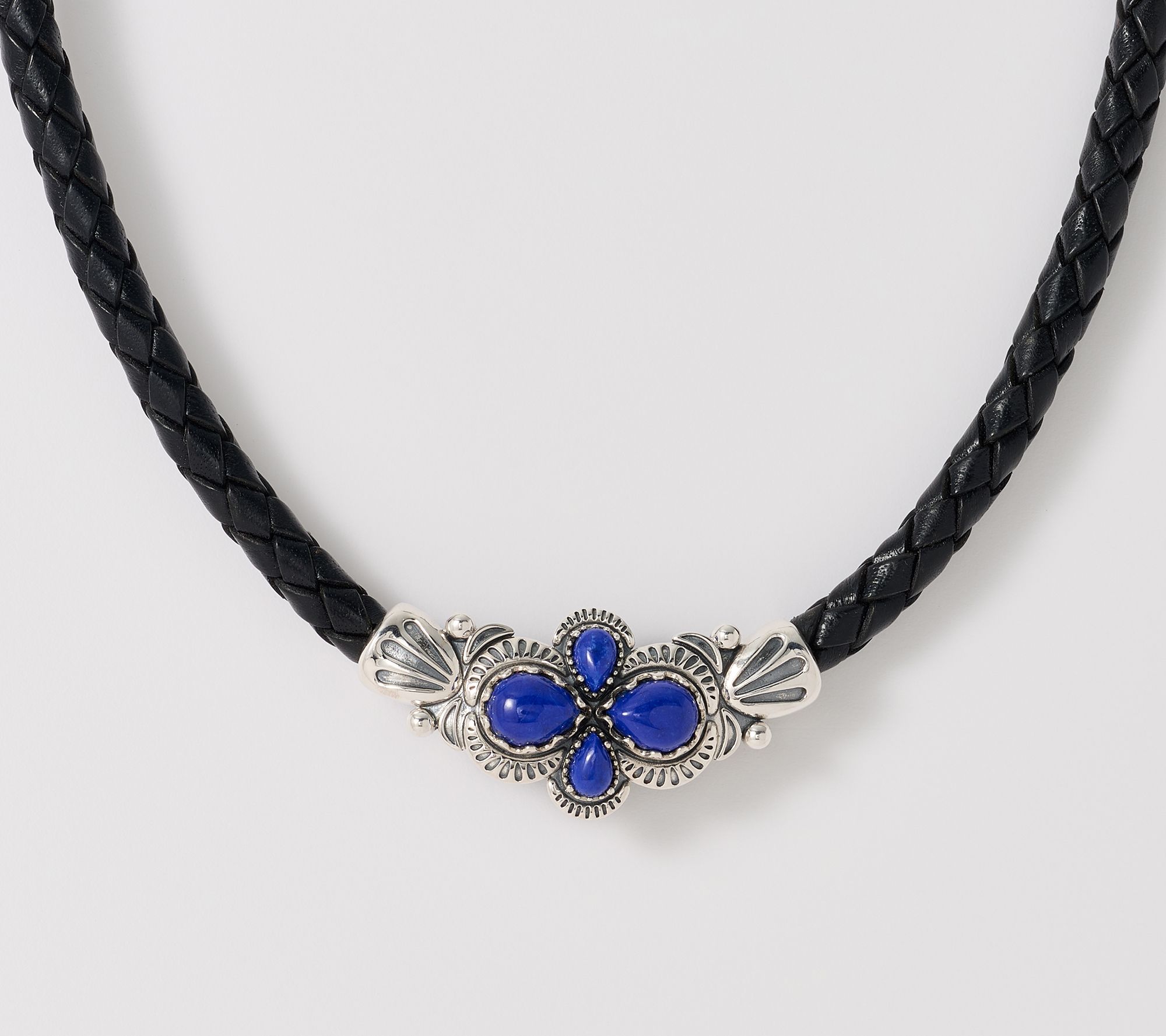American West Sterling Silver Pear Gemstone Leather Necklace