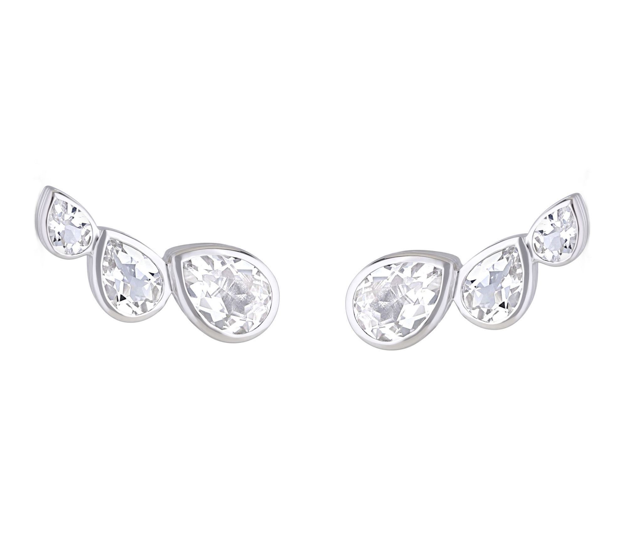Ariva Sterling Silver White Topaz Climber Earrings