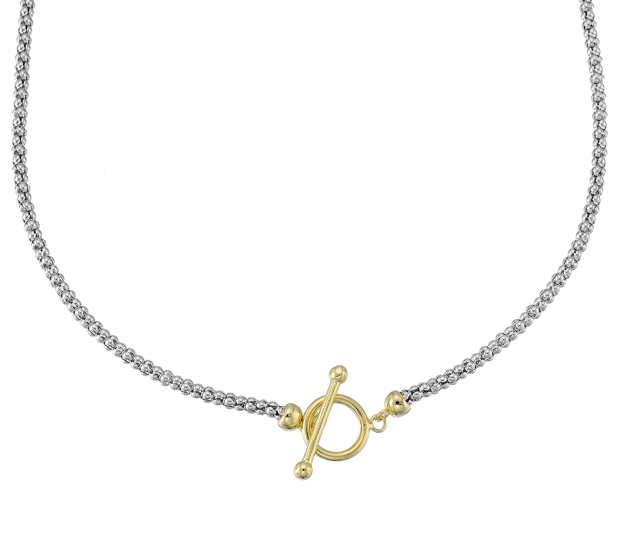 Silver Style Two-Tone Popcorn Chain Toggle Necklace, Sterling