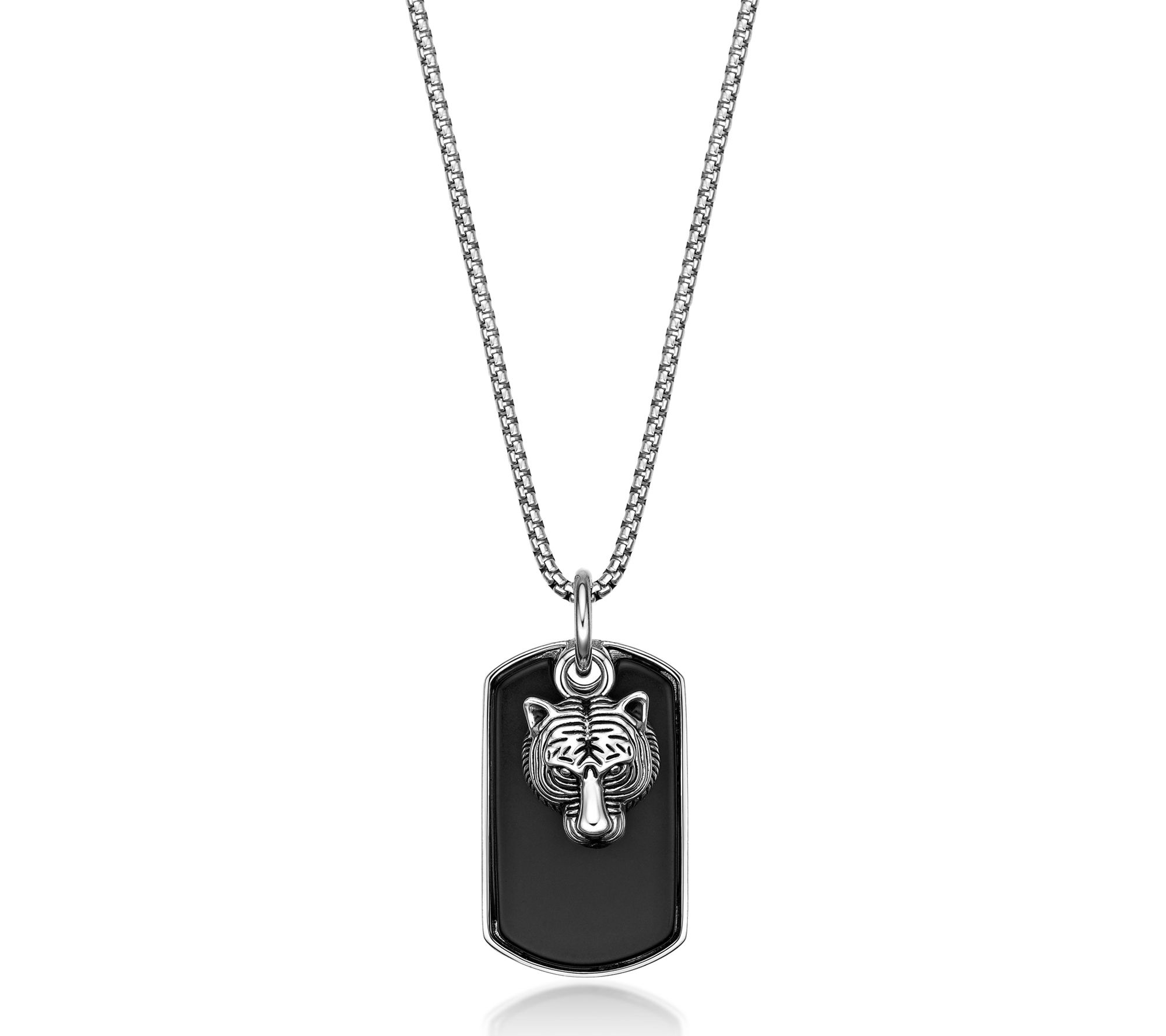 LYNX Men's Sterling Black Agate Tiger Tag Pendant w/ Chain