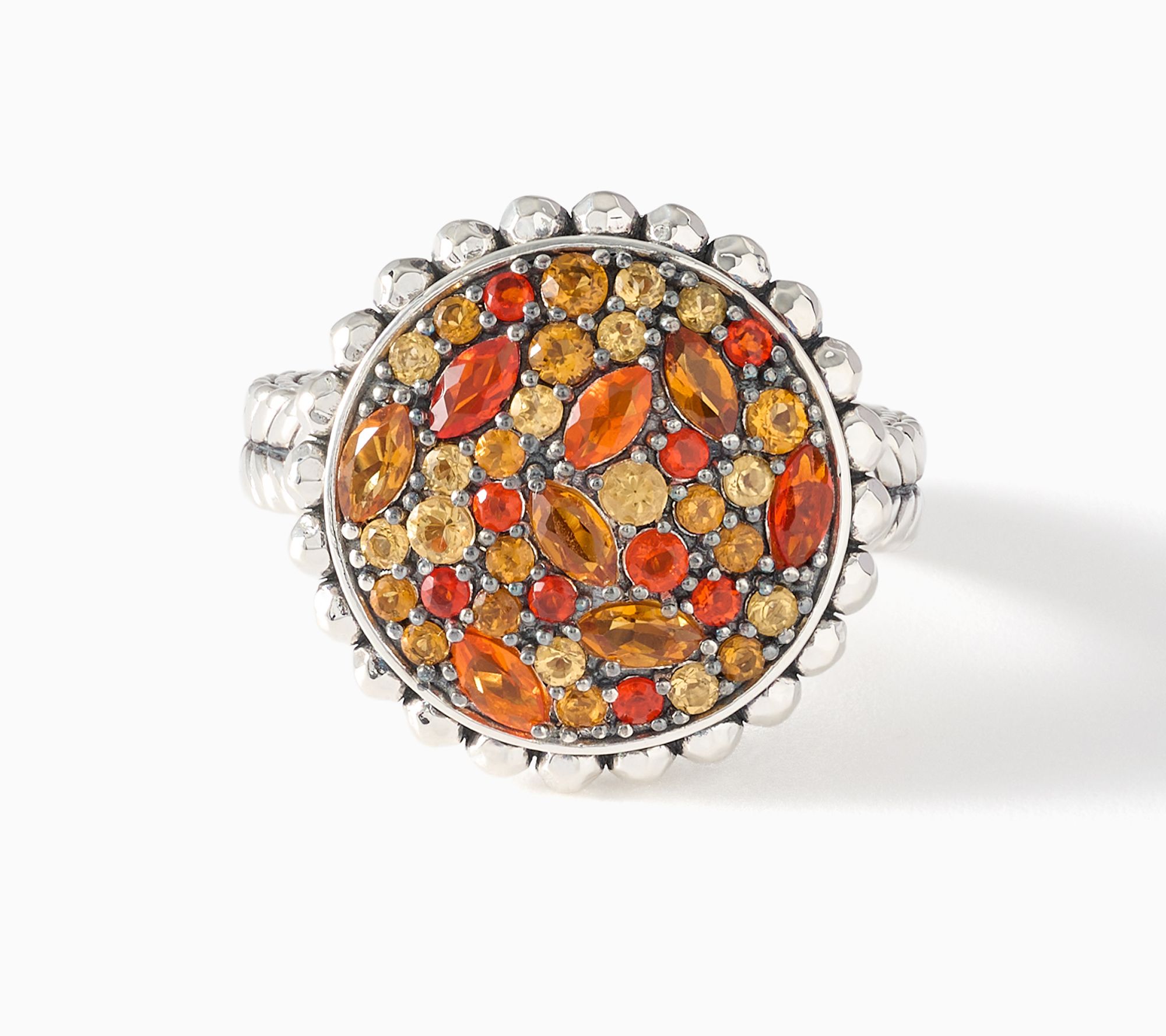JAI Sterling Silver Multi Gemstone Shimmer Bead Disc Ring | QVC