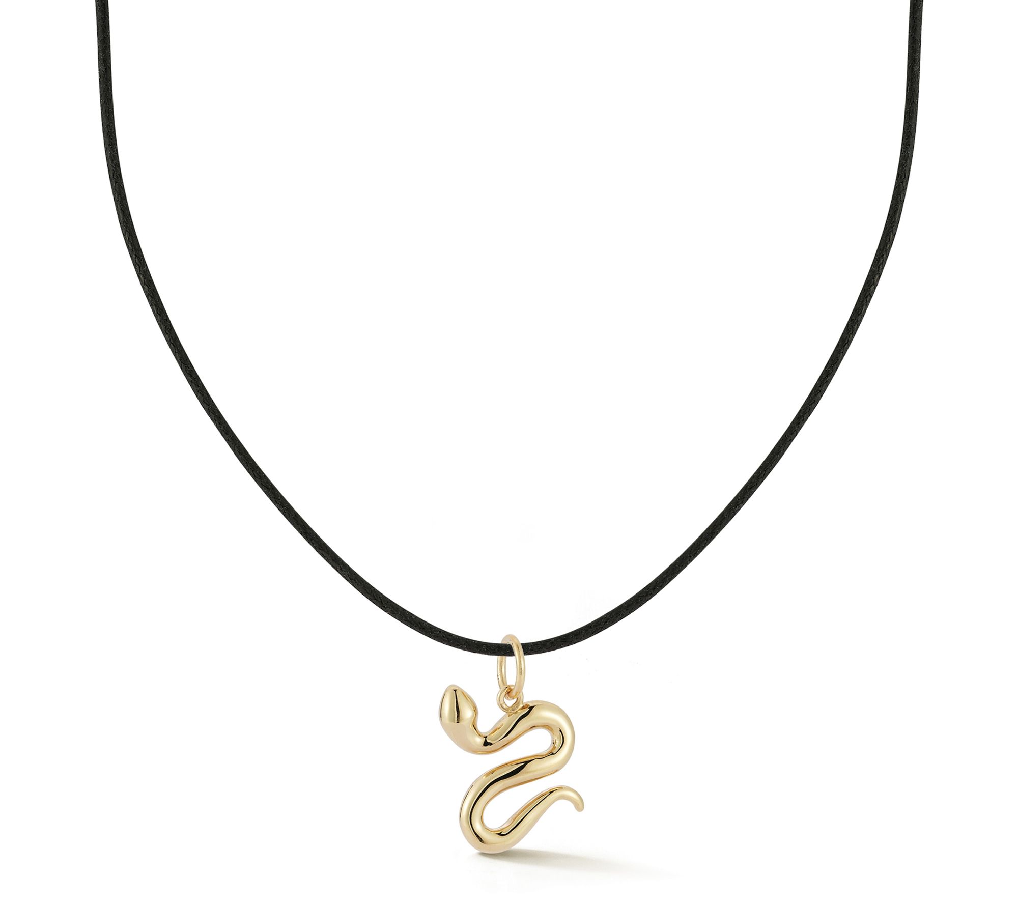 Italian Gold Twisty Snake Pendant w/ Black Cord Chain, 14K