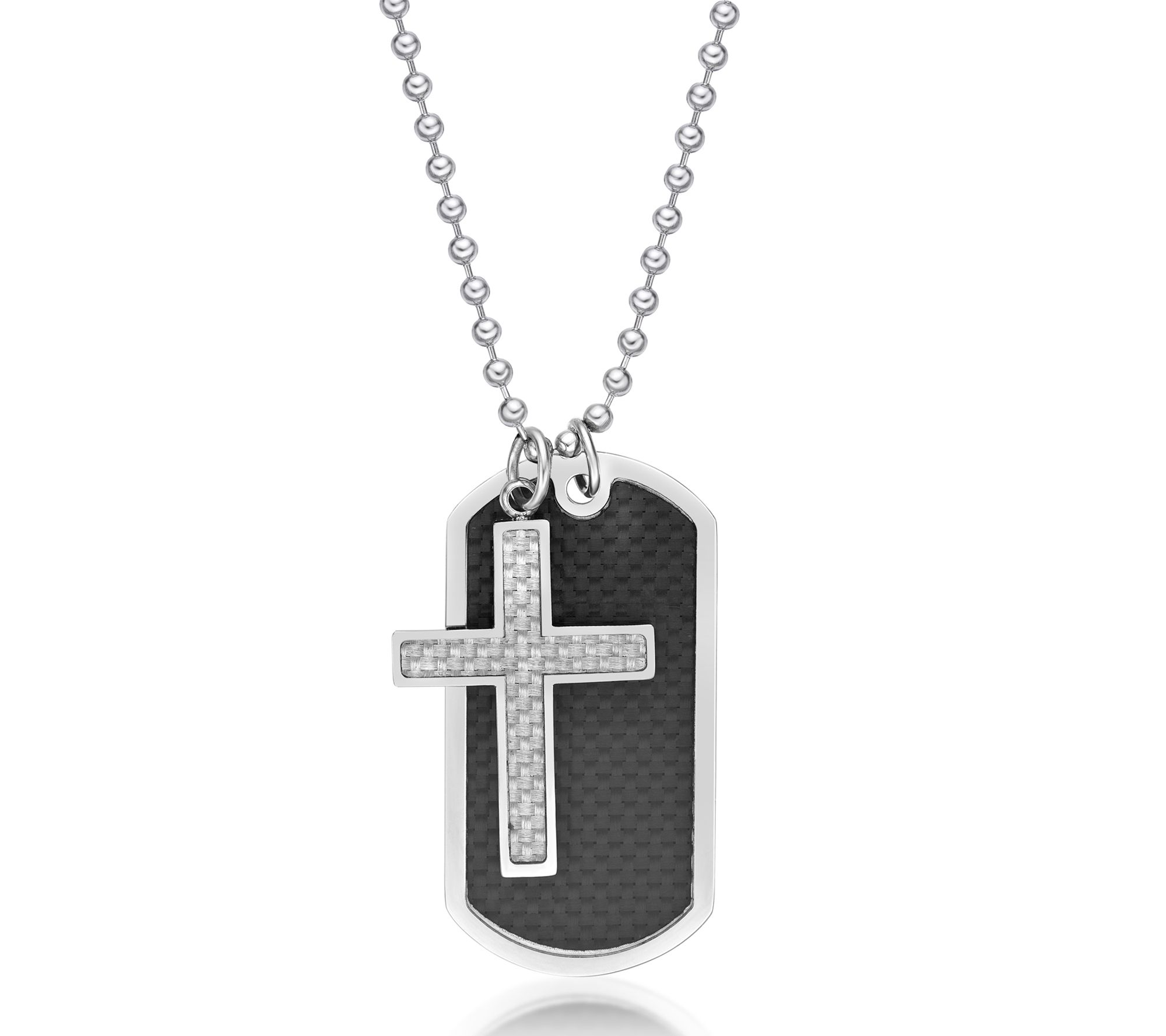 LYNX Men's Stainless Steel & Carbon Fiber Cross Pendant w/Chain