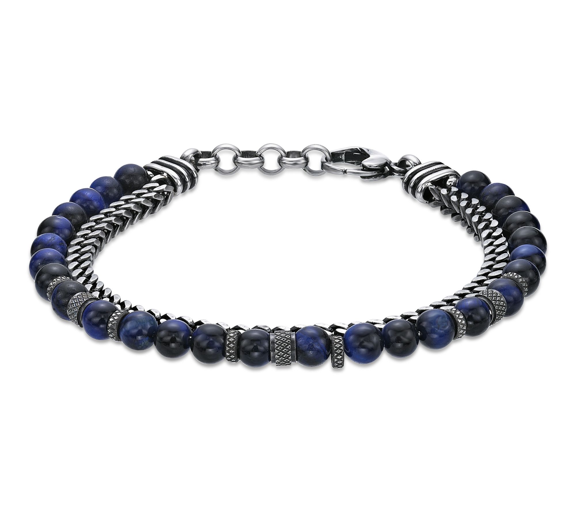LYNX Men's Stainless Steel Black & Blue Tiger Eye Bracelet