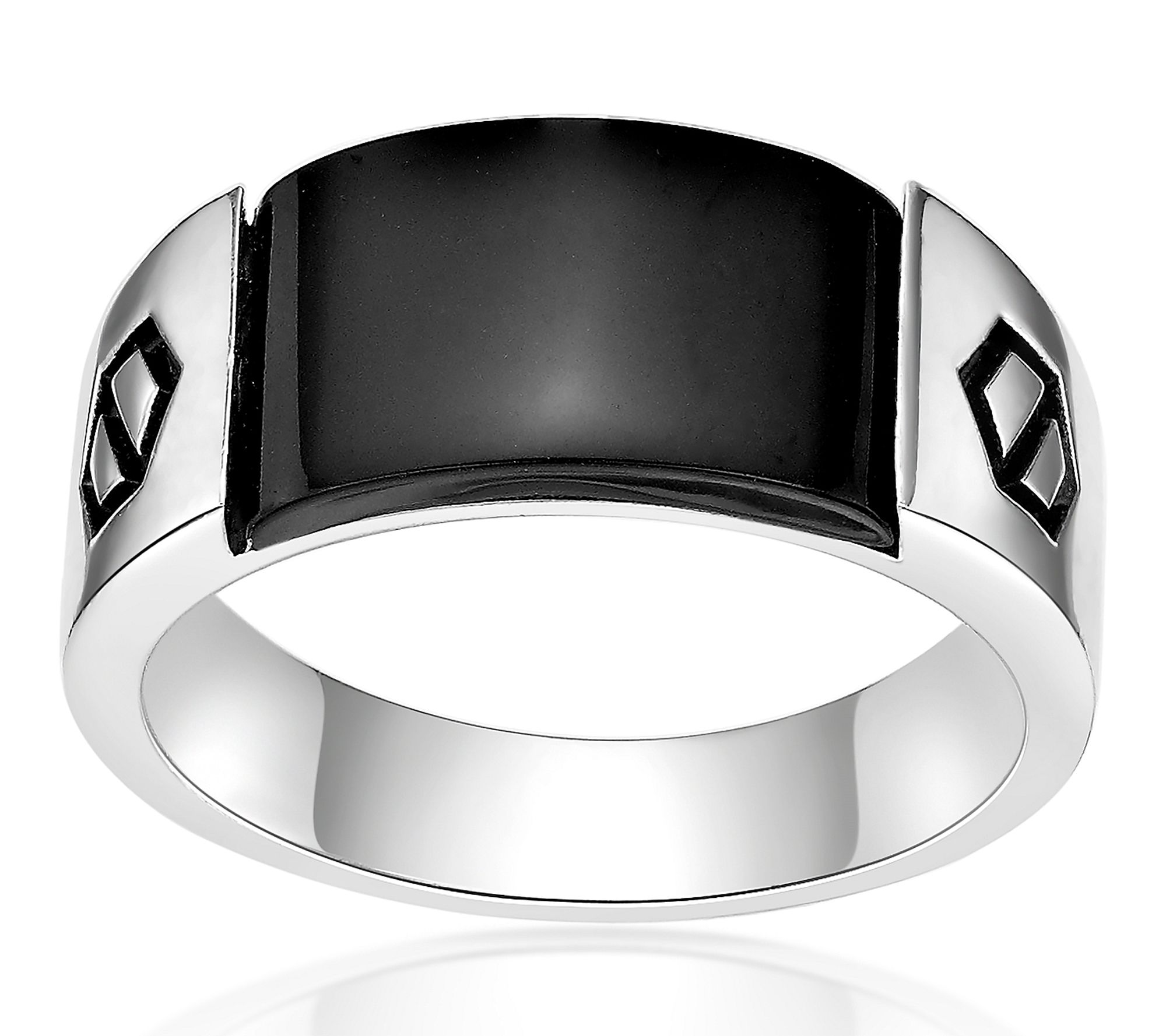 LYNX Men's Sterling Silver Rectangular Onyx Signet Ring