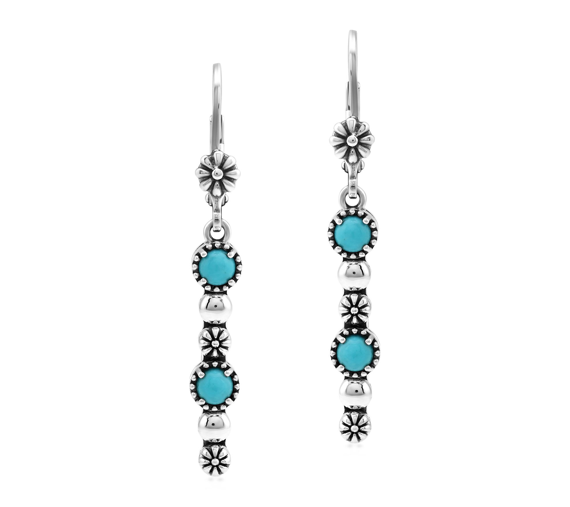 American West Sterling Round Gemstone Concha Linear Earrings