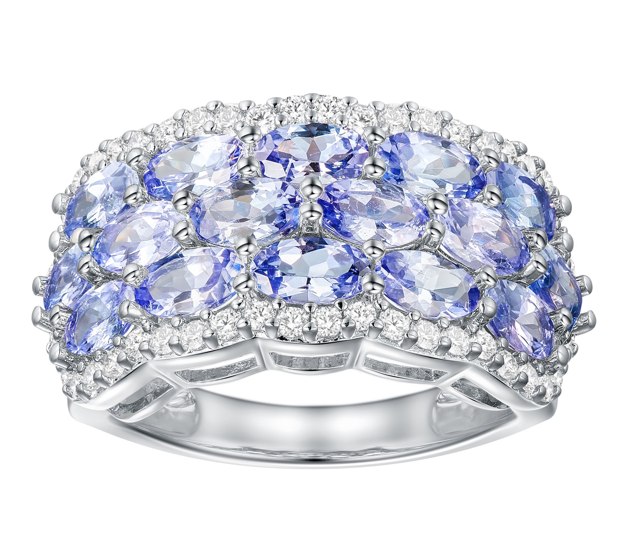 Affinity Gems Oval Cut Cluster Multi -Row Band Ring, Sterling