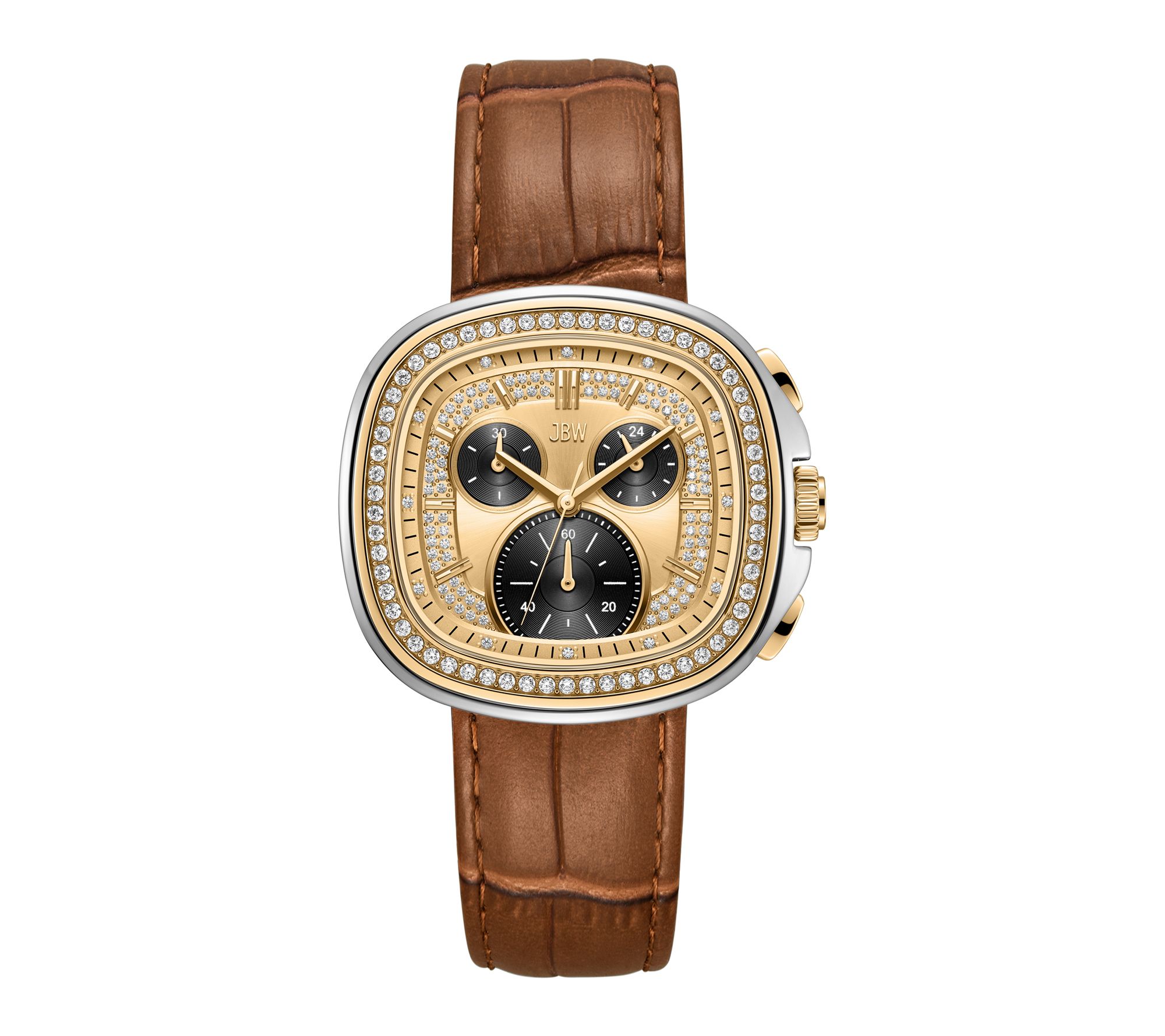 JBW Men's Coast Two-Tone 18K Plated Crystal Brown Strap Watch