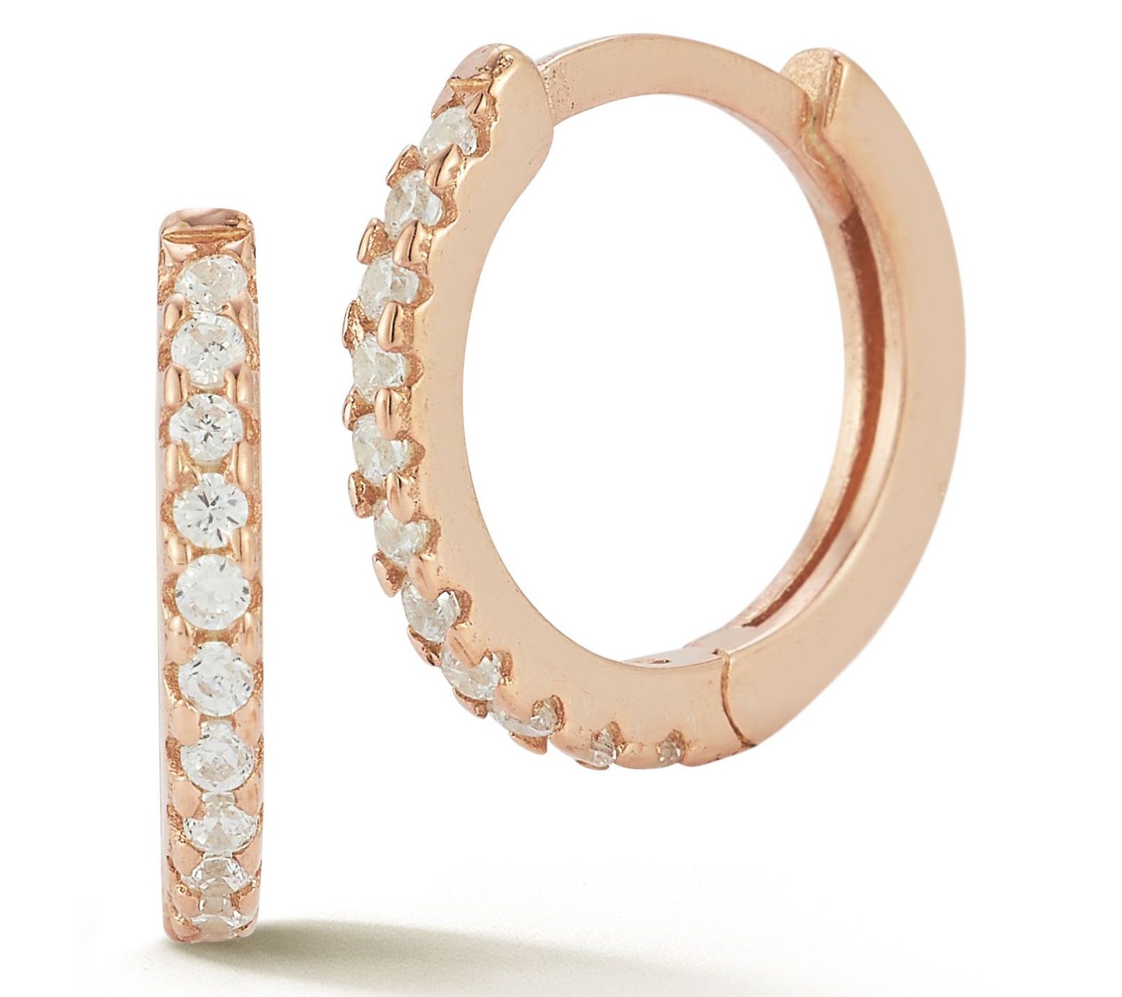 Sterlina Silver Pave Hoop Earrings, 14K Rose Gold Plated