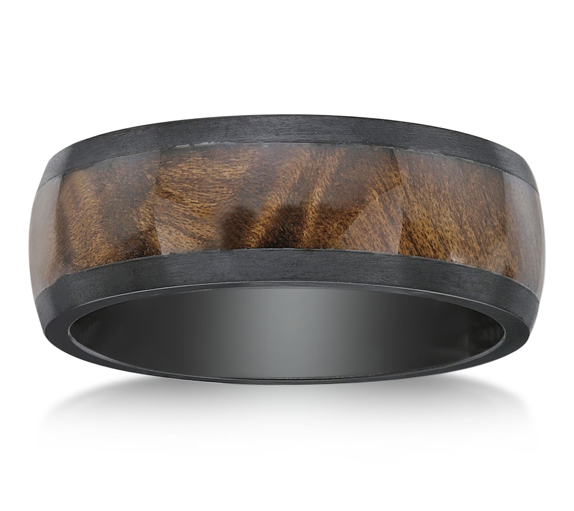 LYNX Men's Stainless Black Zirconium & Wood Pattern Inlay Ring