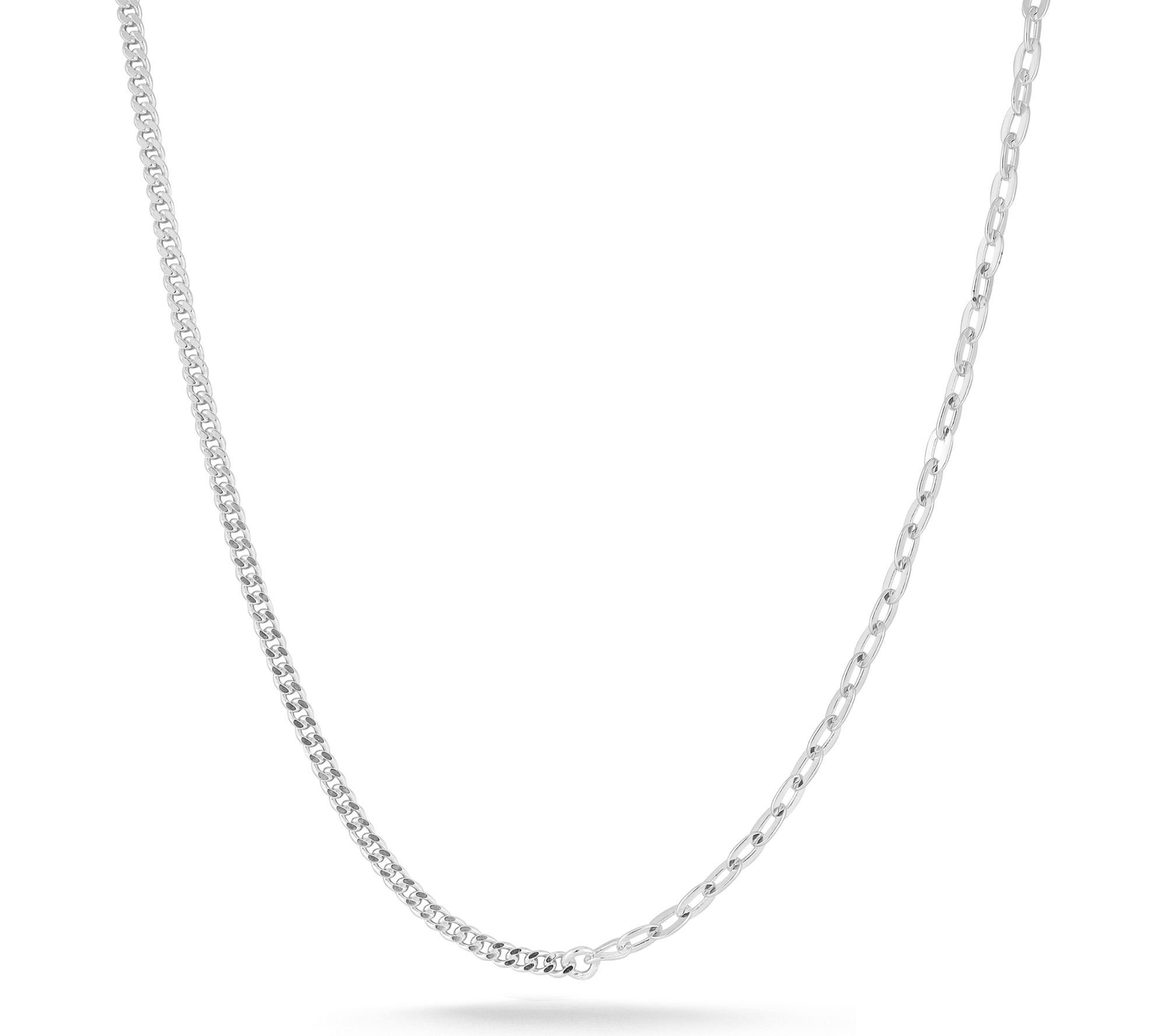 Sterlina Silver Half Curb Half Paperclip Necklace, Sterling