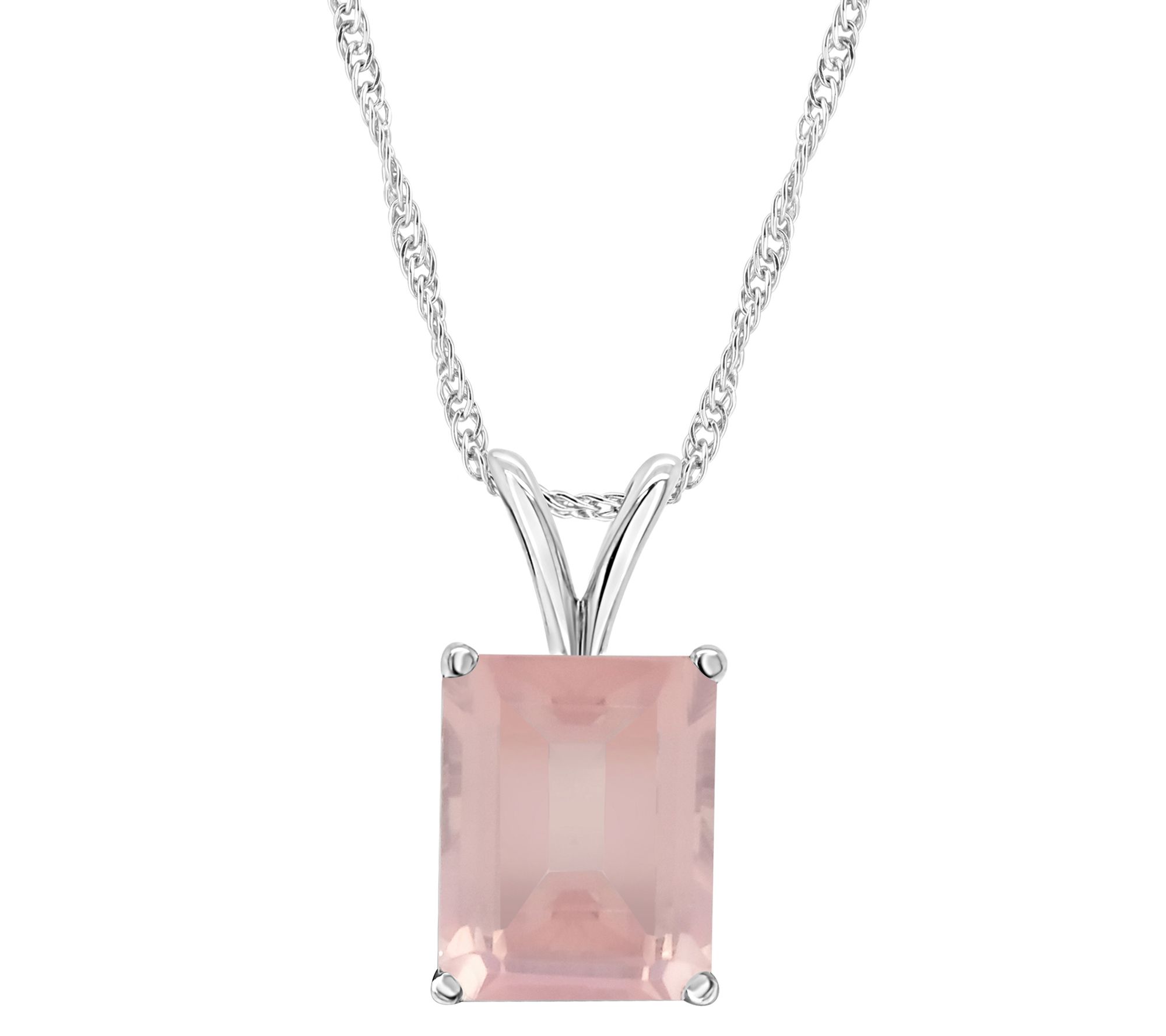Sterling Emerald-Cut Solitaire Gemstone Pendantw/ Chain
