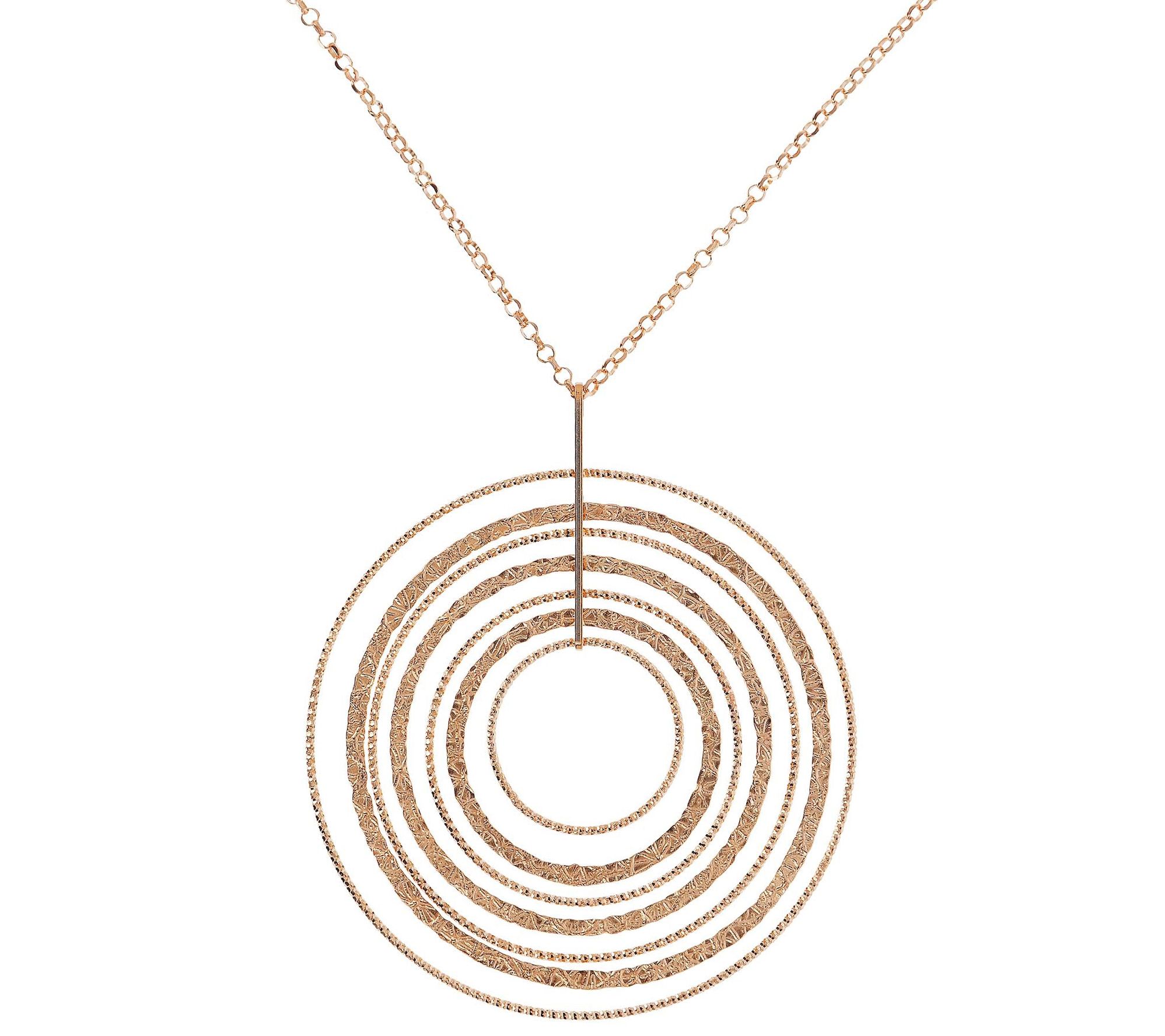 Italian Silver Bold Layered Circle Pendant w/ Chain