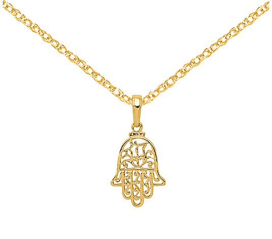 14K Gold Filigree Chamseh Pendant with Chain