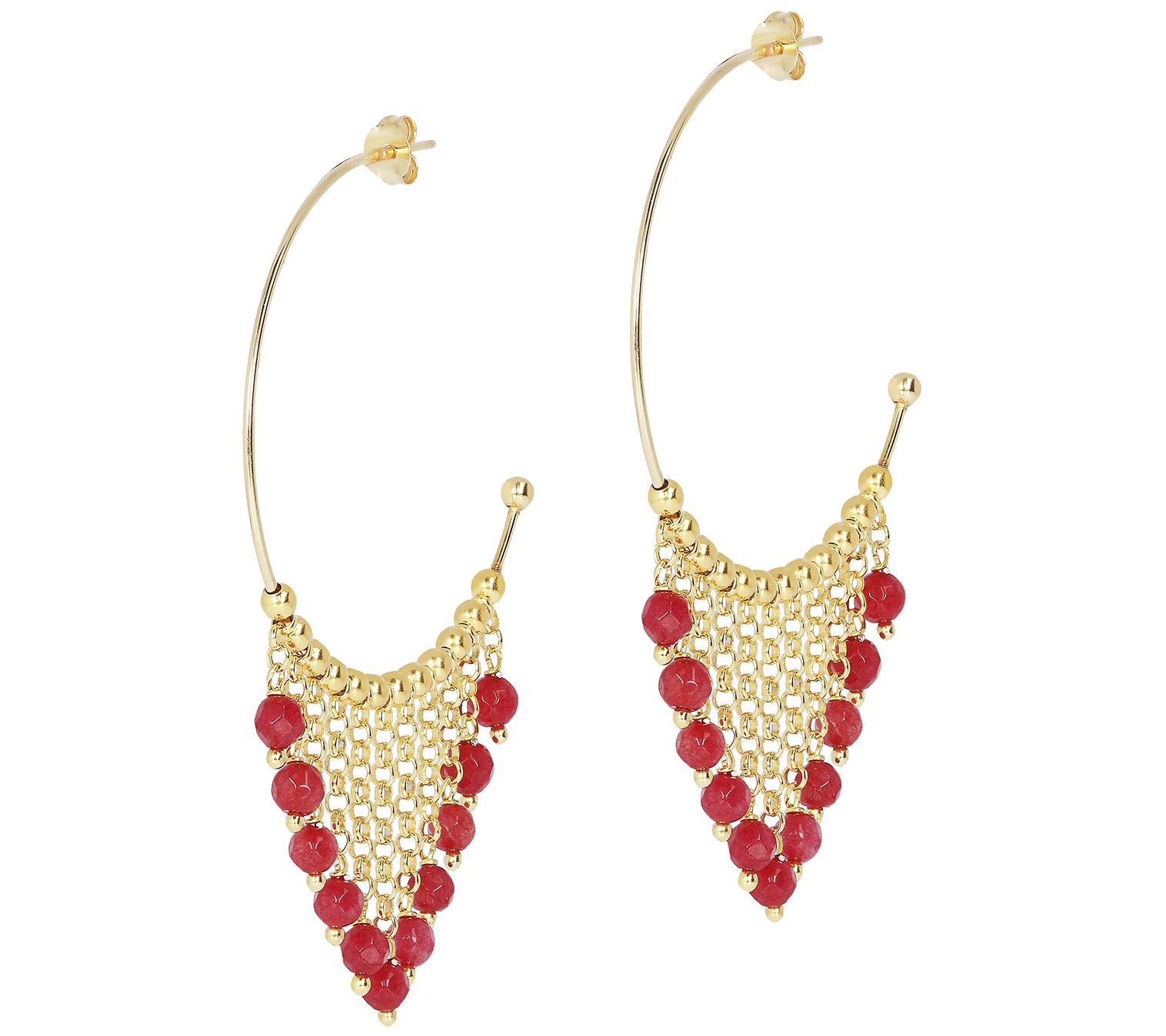 Italian Silver Gemstone Bead Dangle Hoop Earrings, 18K Plated