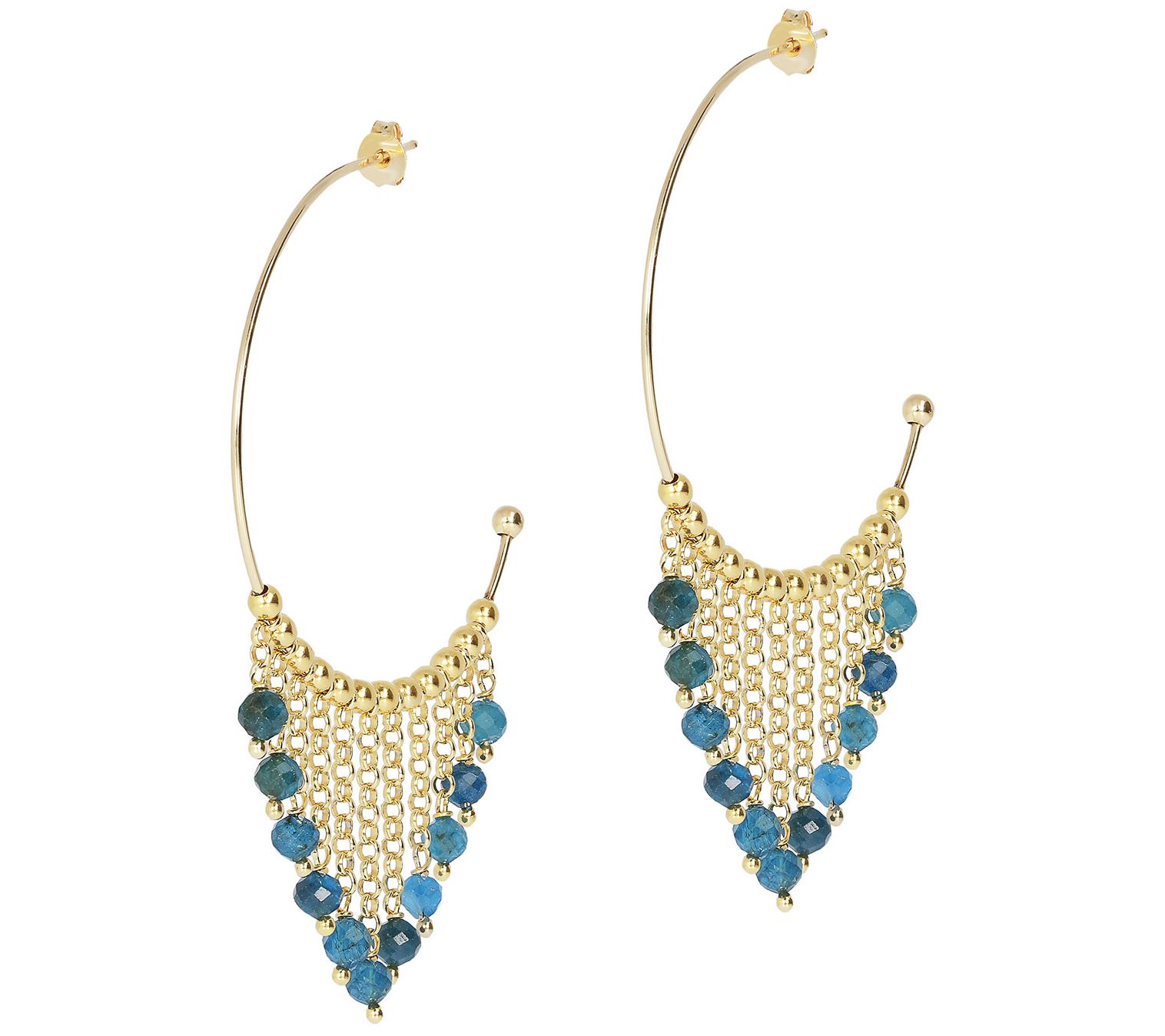 Italian Silver Gemstone Bead Dangle Hoop Earrings, 18K Plated