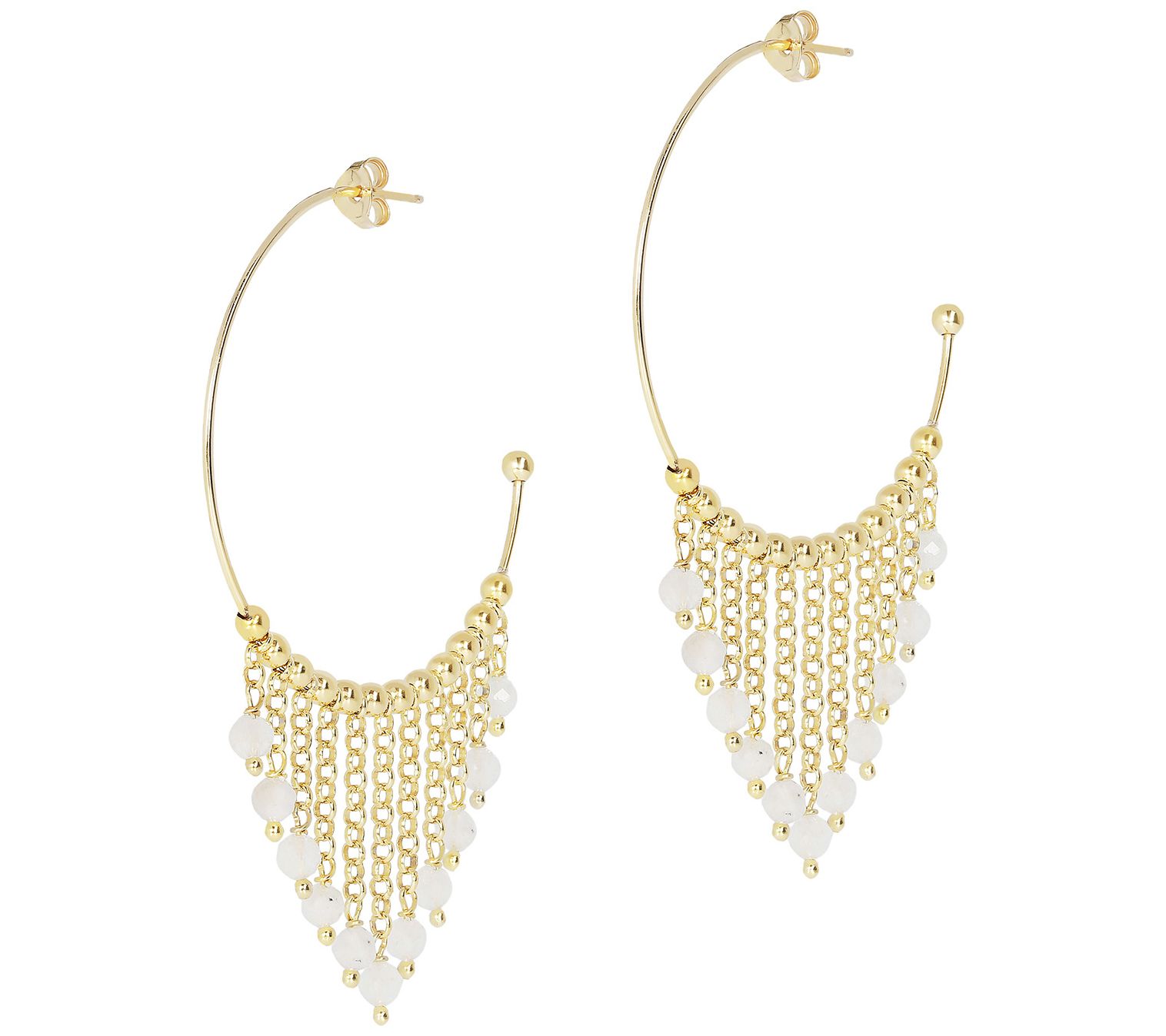 Italian Silver Gemstone Bead Dangle Hoop Earrings, 18K Plated