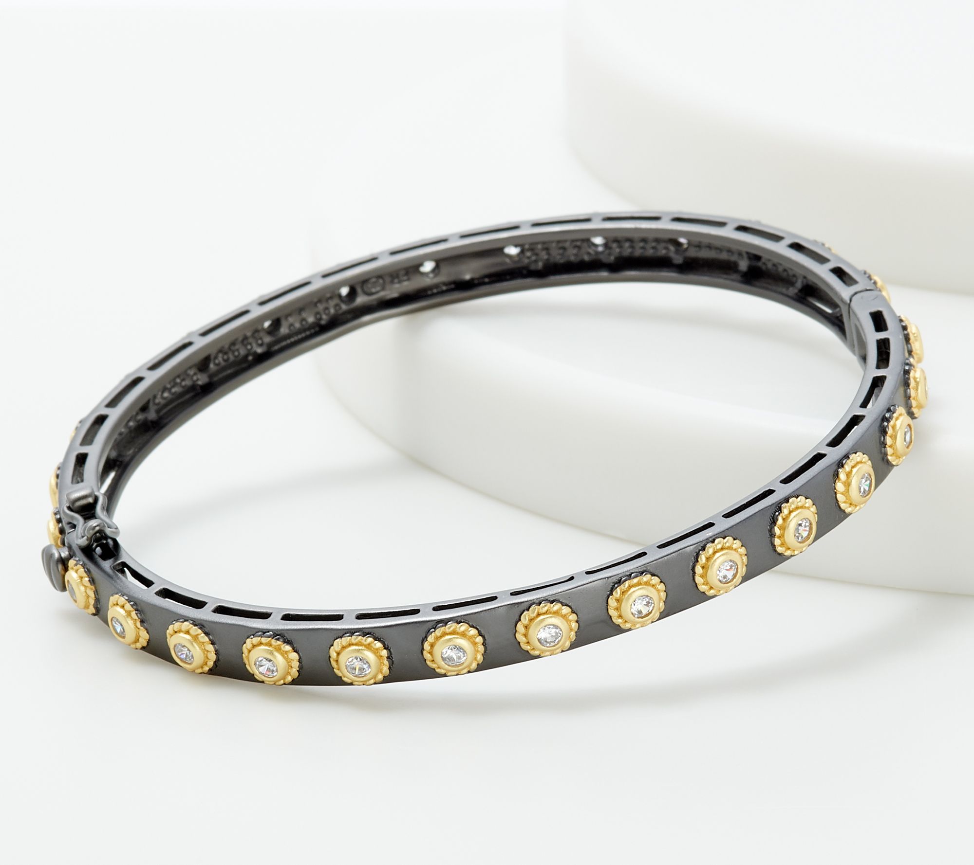 FREIDA ROTHMAN Sterling Silver Signature Studded Hinge Bangle - QVC.com