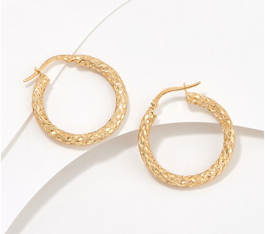 Denary Gold Textured 1" Hoop Earrings, 10K Gold 1.7g