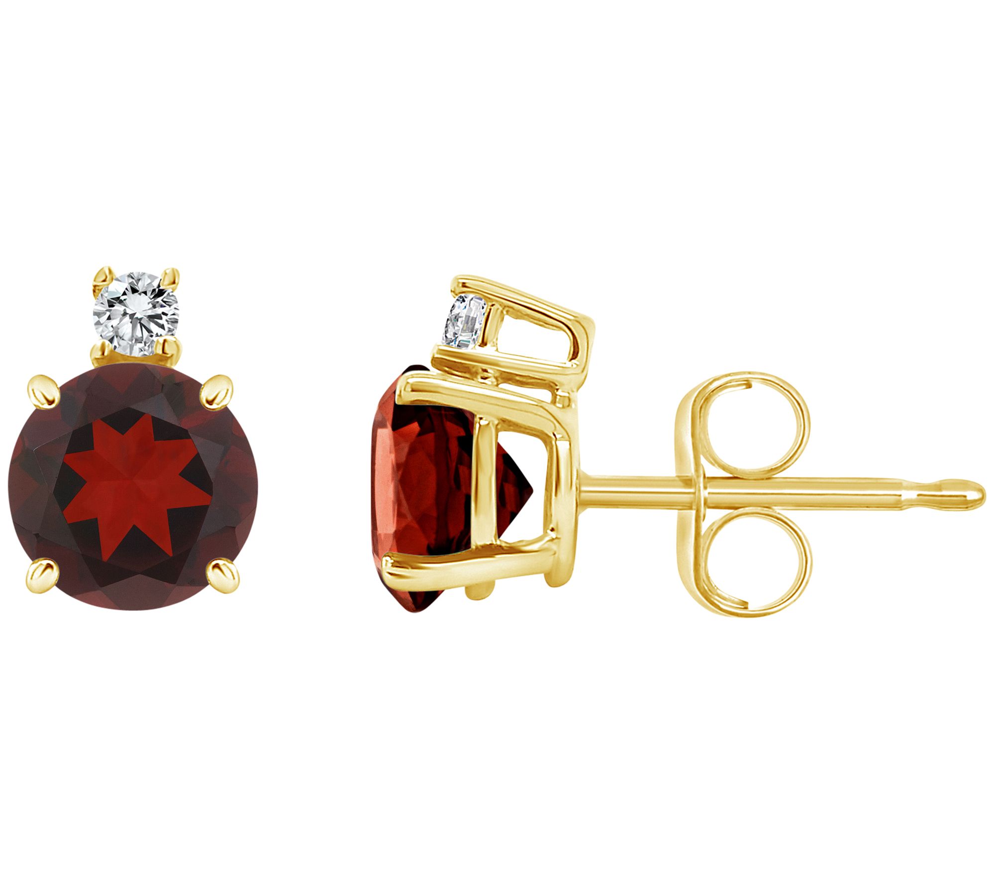 14K Gold 1.30 cttw Garnet & Diamond Accent Stud Earrings