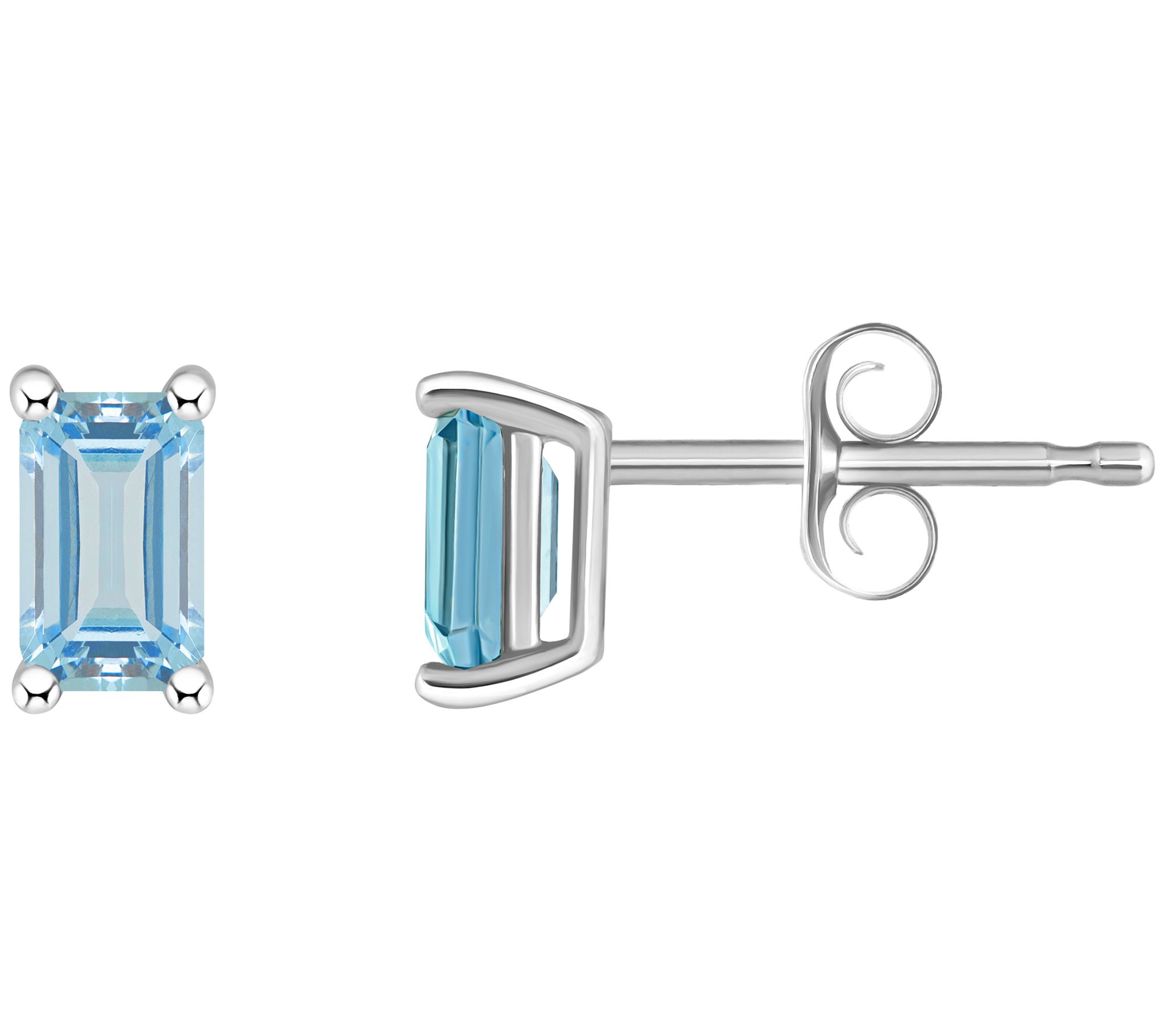 14K Gold Emerald Cut 0.45 cttw Aquamarine StudEarrings