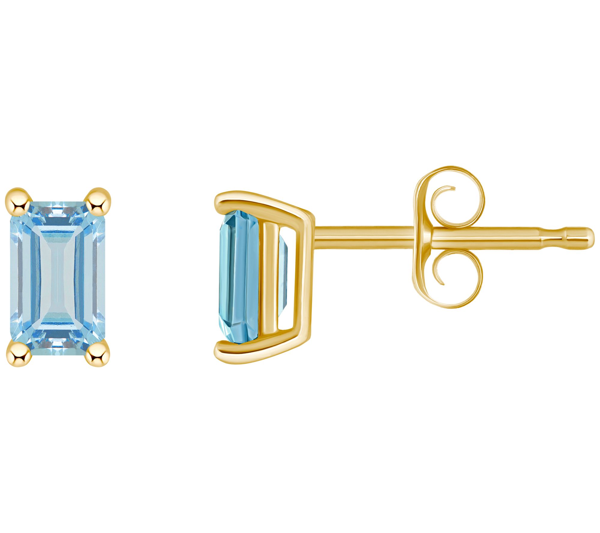 14K Gold Emerald Cut 0.45 cttw Aquamarine StudEarrings