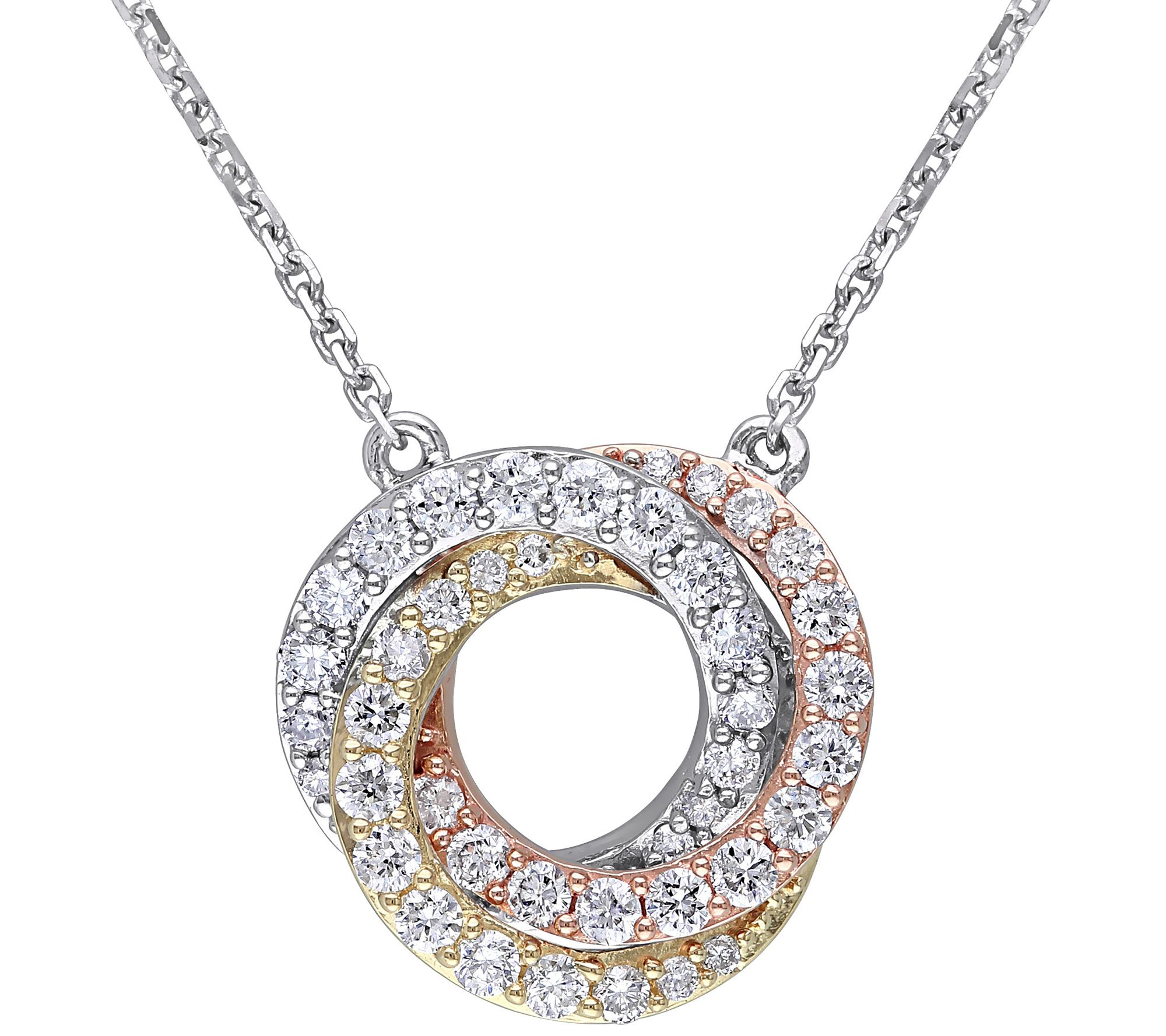 Affinity 0.45 cttw Diamond Tri-Color Circle Nec klace, 14K Gol