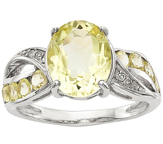 Sterling Oval Gemstone & Diamond Ring
