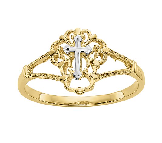14K Gold Two-Tone Cross Ring