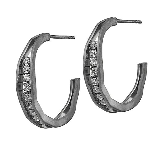 Italian Silver Crystal Wave Hoop Earrings