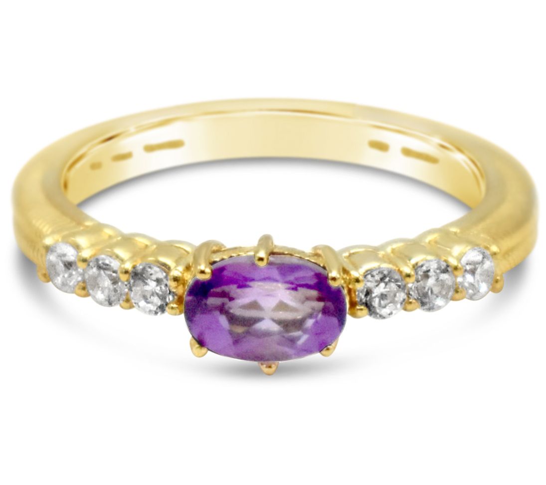 Judith Ripka 14K Clad Sterling Gemstone Diamoniue Ring - QVC.com