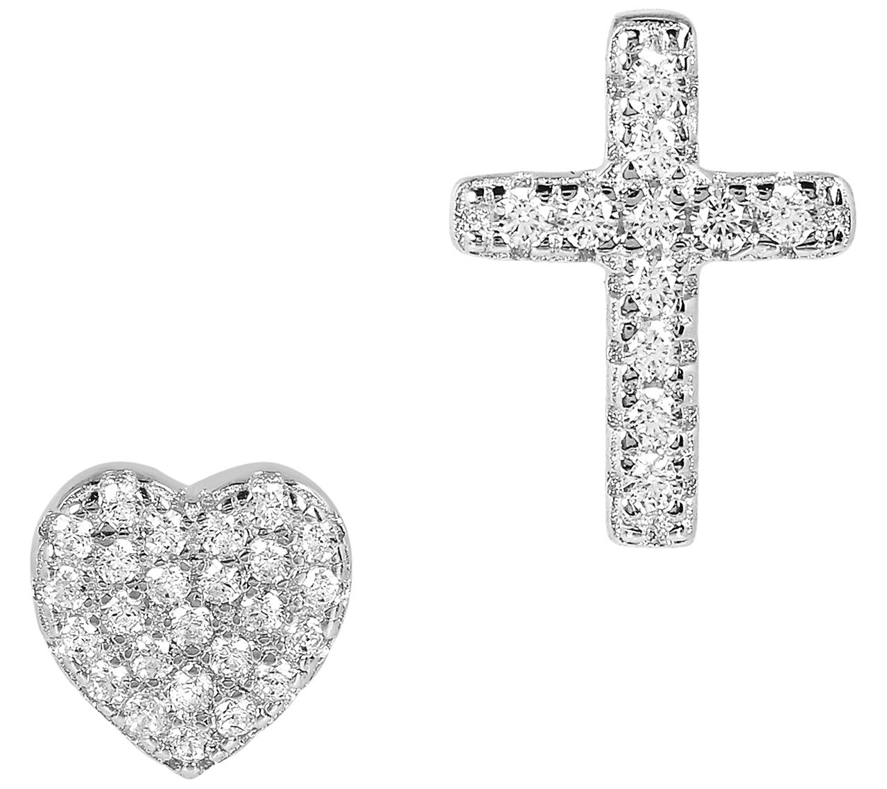 Diamonique Heart & Cross Stud Earring Set,Sterling Silver