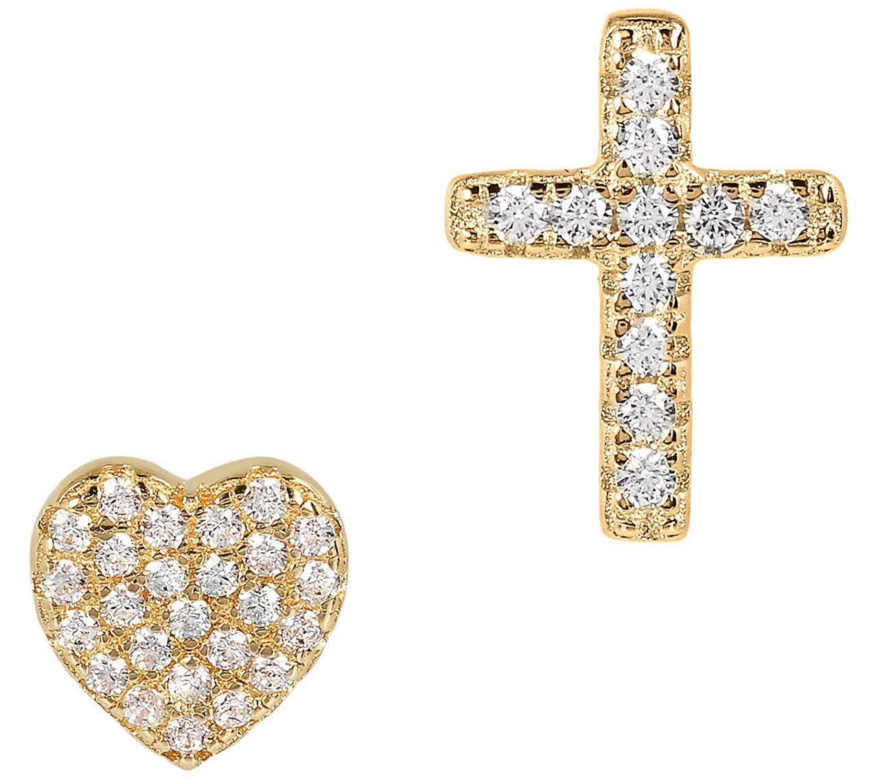 Diamonique Heart & Cross Stud Earring Set,Sterling Silver