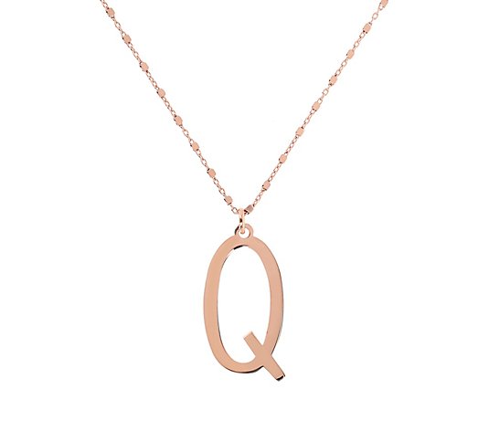 Italian Silver Initial Pendant w/ Chain, 18K Rose Gold Plated