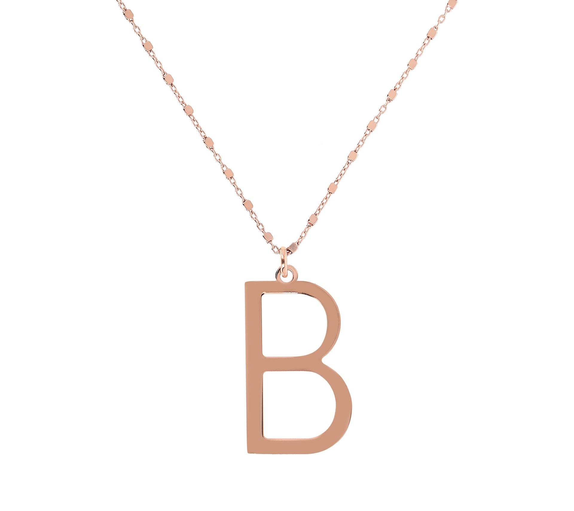 Italian Silver Initial Pendant w/ Chain, 18K Ro se Gold Plated