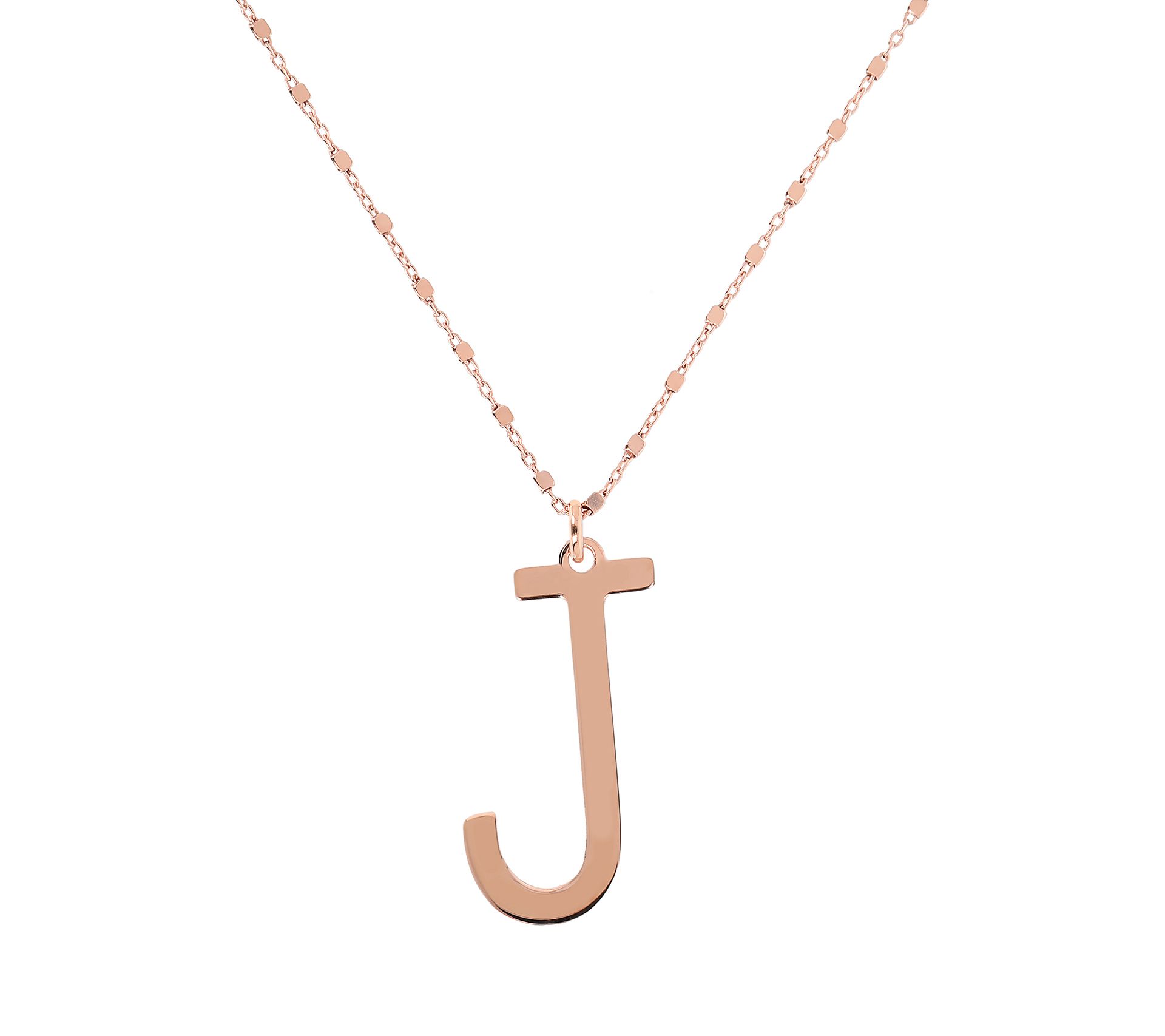 Italian Silver Initial Pendant w/ Chain, 18K Ro se Gold Plated