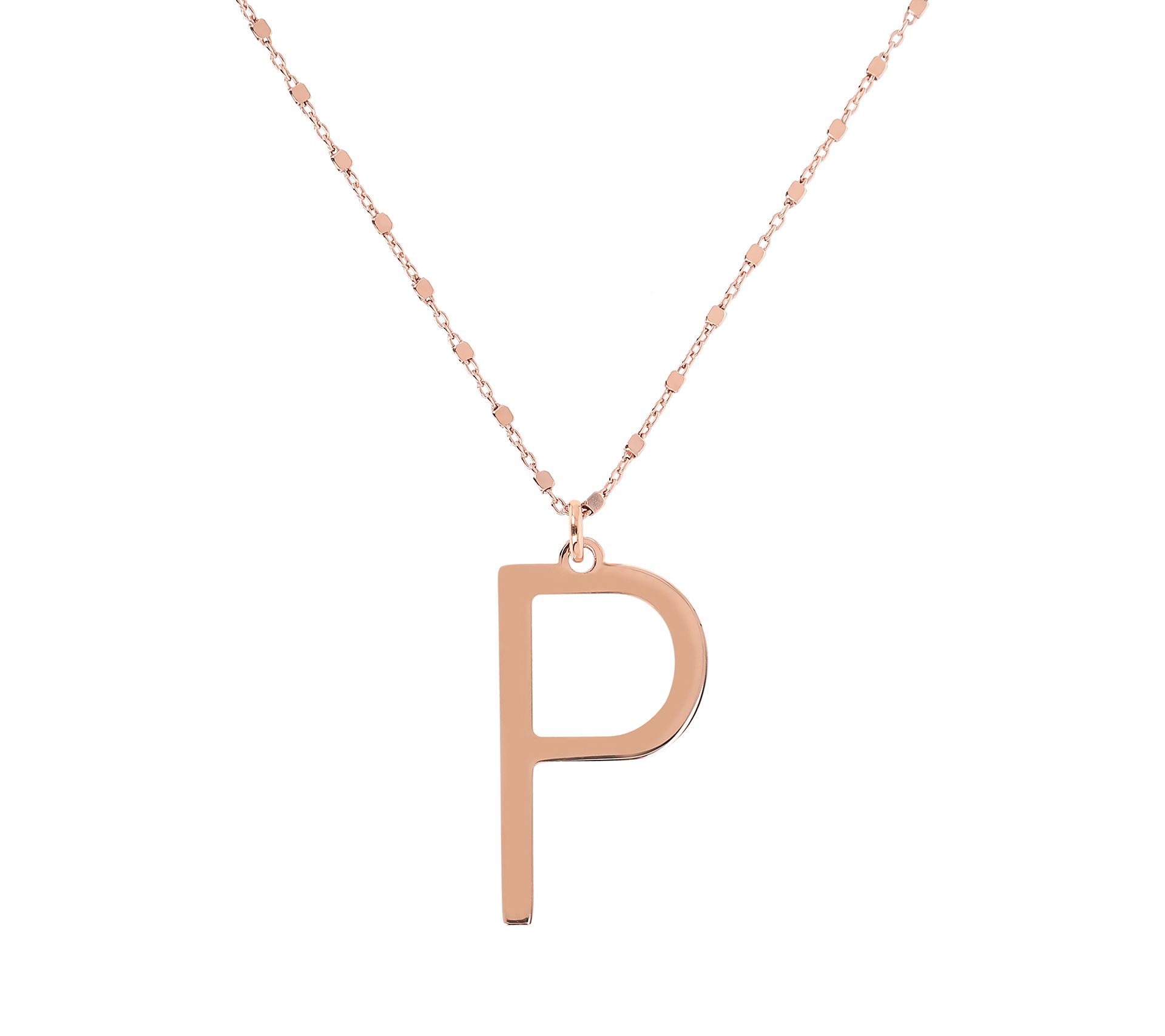 Italian Silver Initial Pendant w/ Chain, 18K Ro se Gold Plated