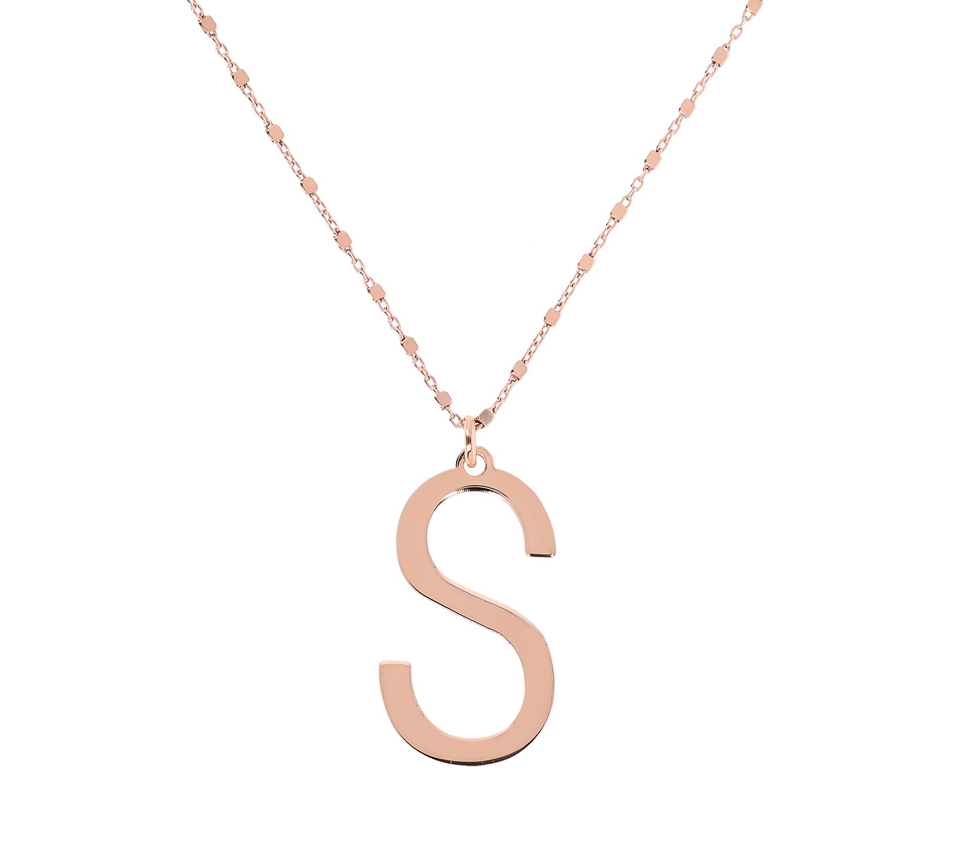 Italian Silver Initial Pendant w/ Chain, 18K Ro se Gold Plated