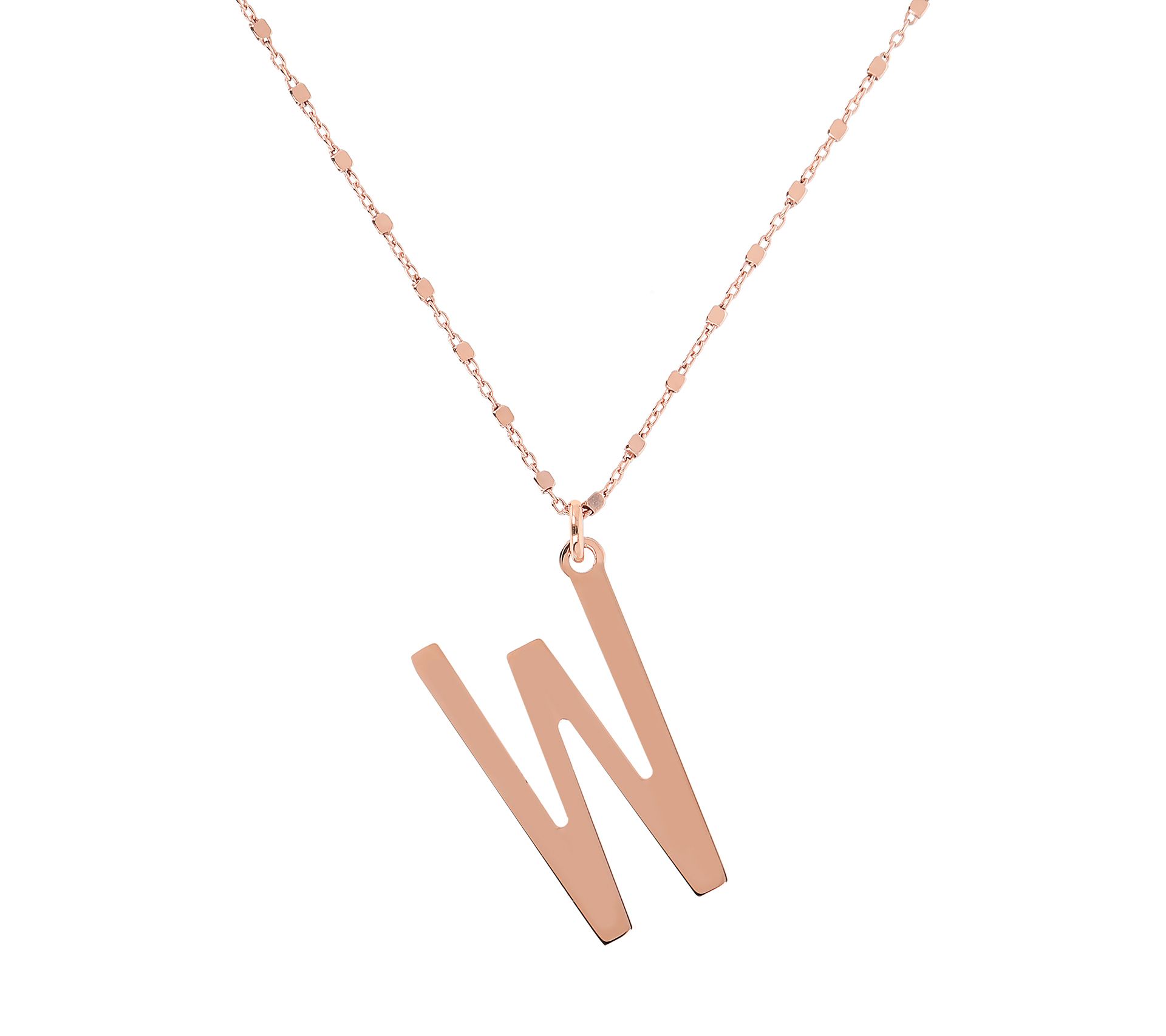 Italian Silver Initial Pendant w/ Chain, 18K Ro se Gold Plated