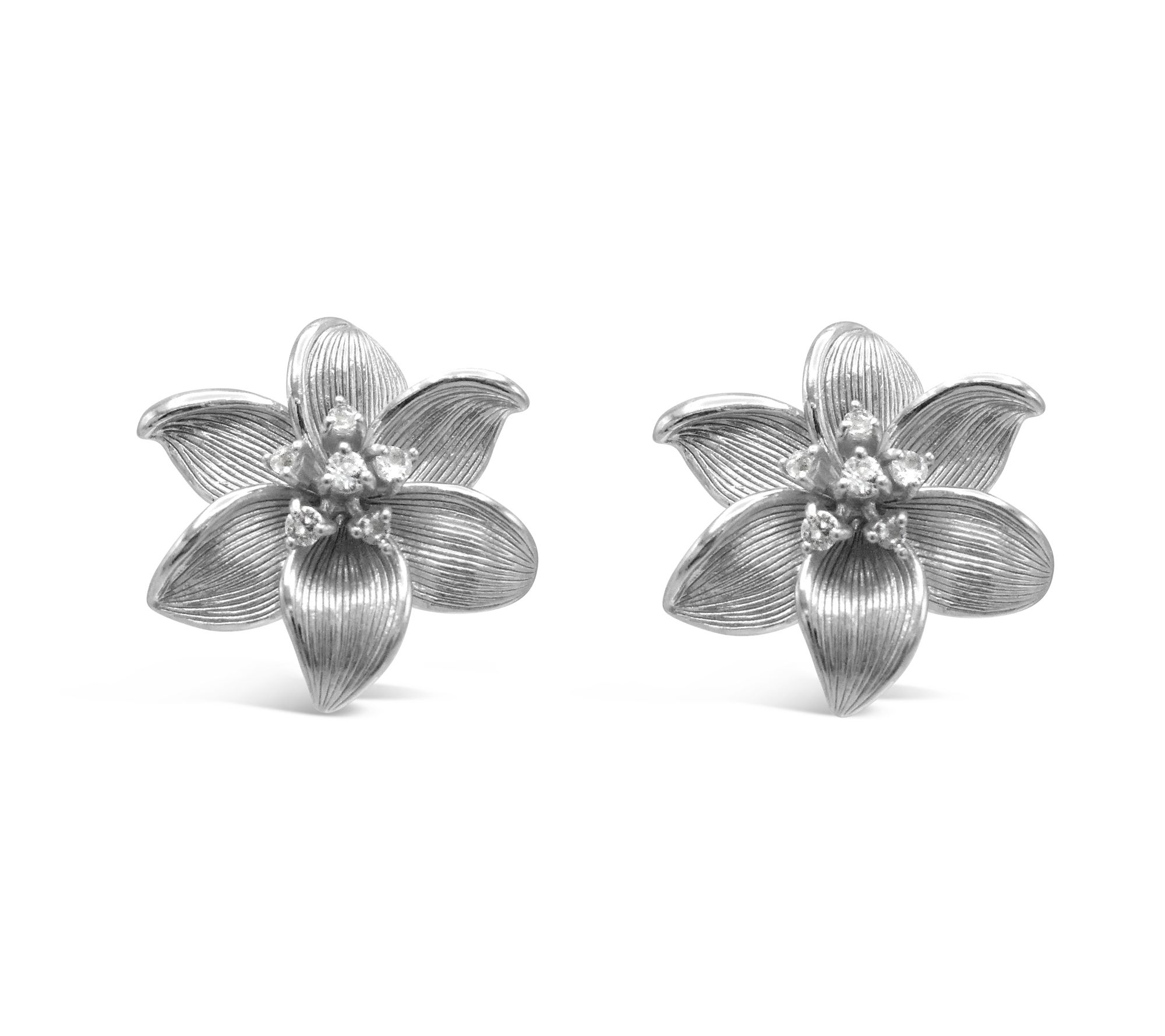 Ariva Sterling Silver White Topaz Full Bloom Fl ower Earrings