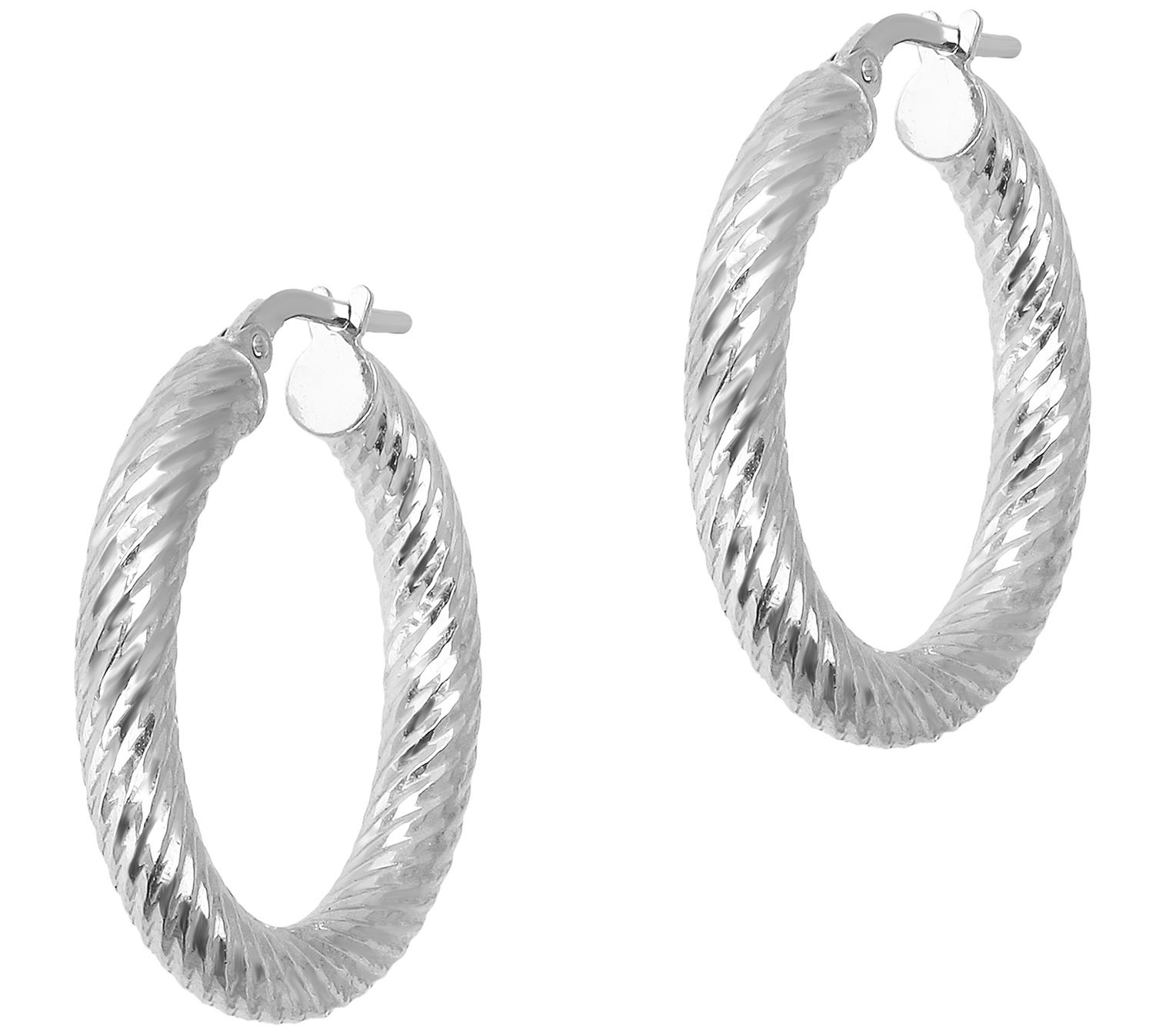 Italian Silver 1" Round Twisted Hoop Earrings