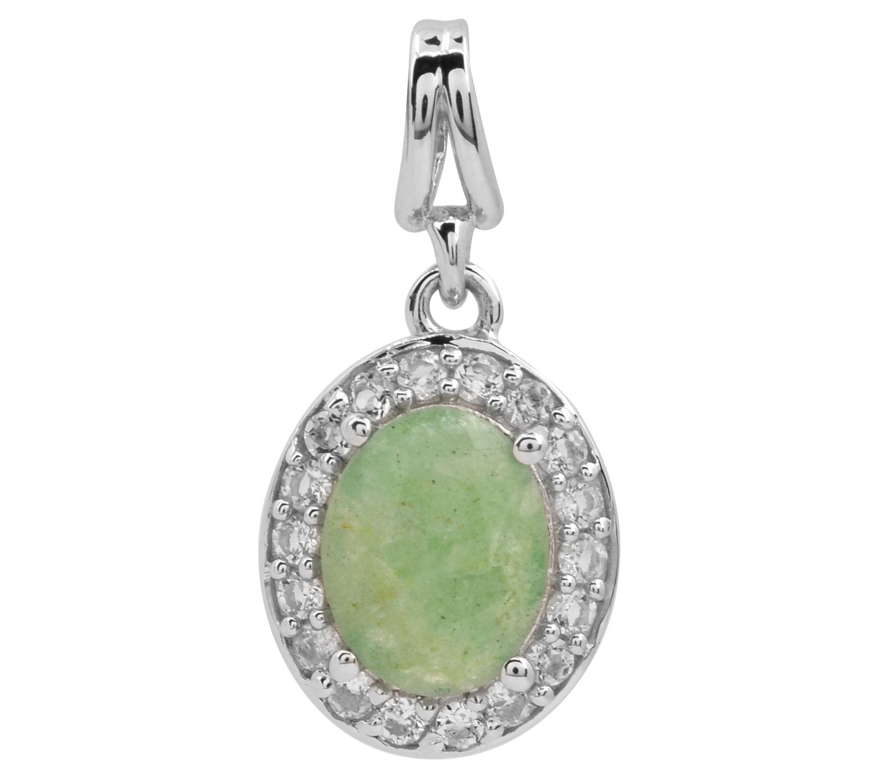 Sterling Silver Dyed Emerald & White Topaz Halo Pendant