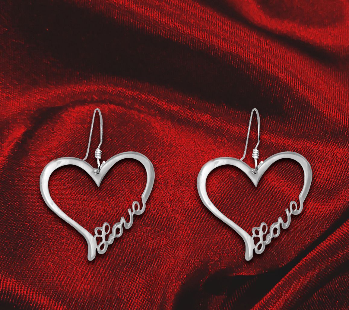 Open Heart 'Love' Earrings, Sterling Silver 