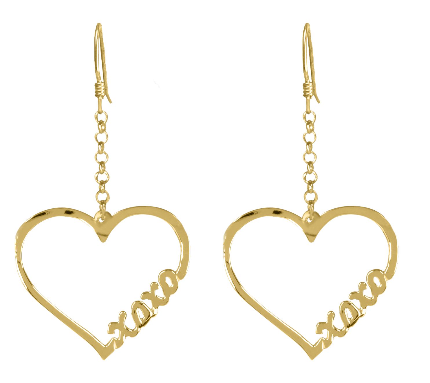 14K Gold Plated Open Heart 'Hugs And Kisses' Dr op Earrings