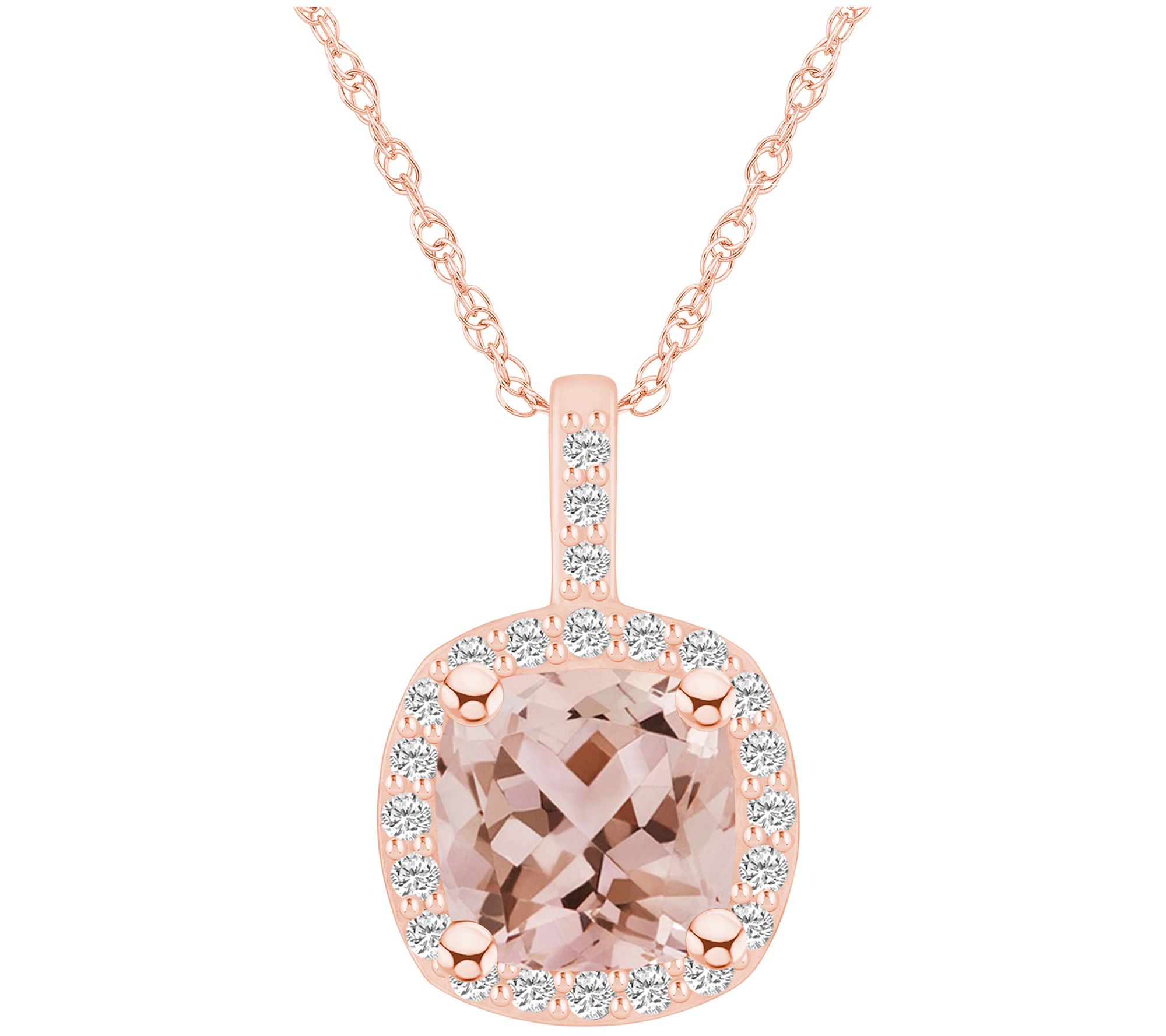 Affinity Gems Morganite & Diamond Halo Pendant w/ Chain, 14K