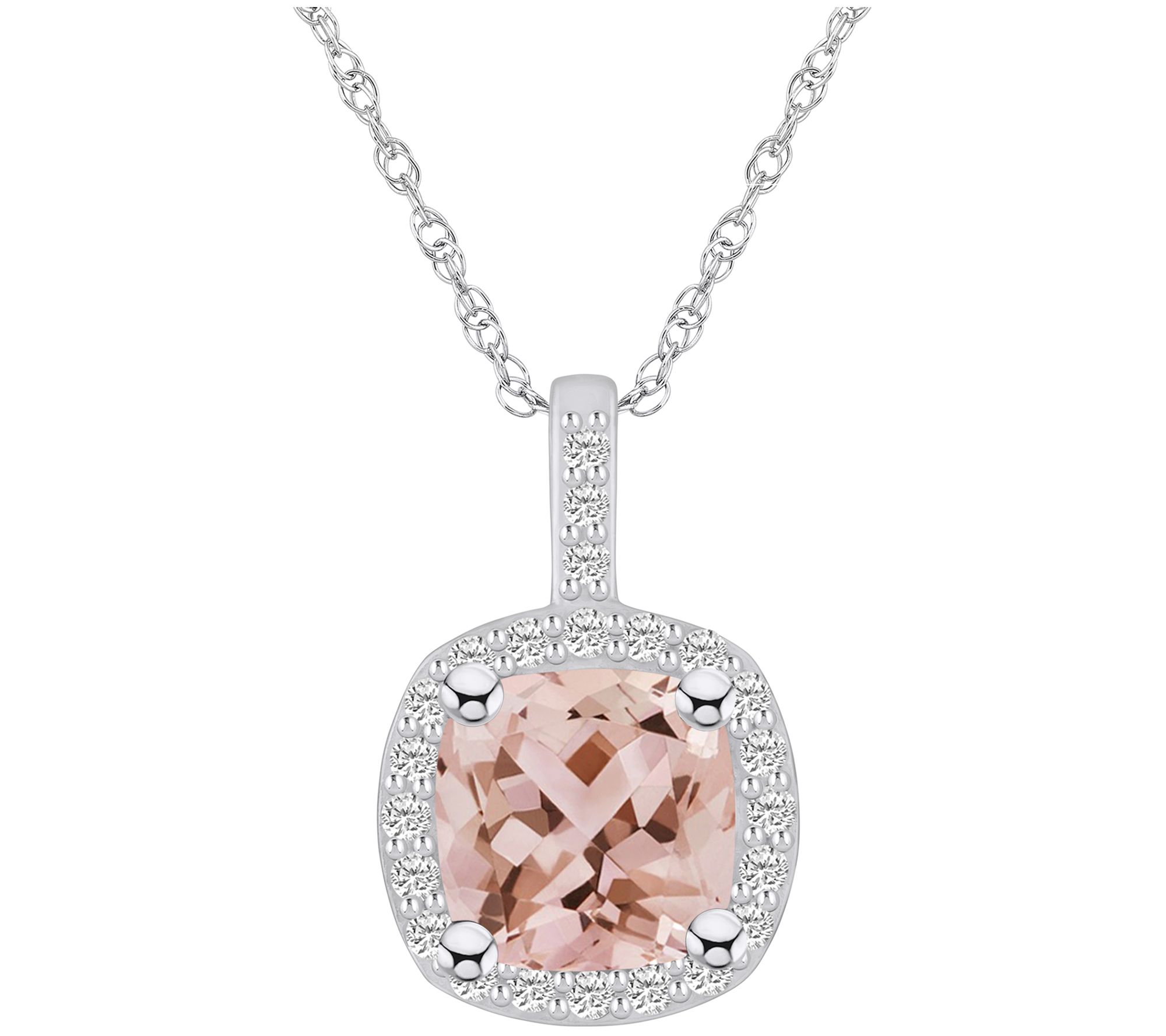 Affinity Gems Morganite & Diamond Halo Pendant w/ Chain, 14K
