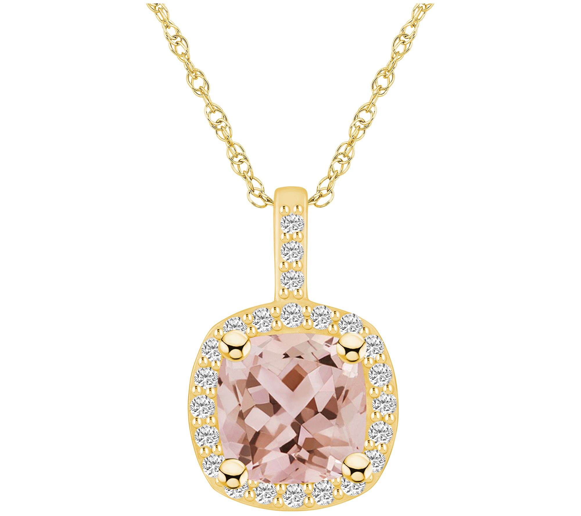 Affinity Gems Morganite & Diamond Halo Pendant w/ Chain, 14K